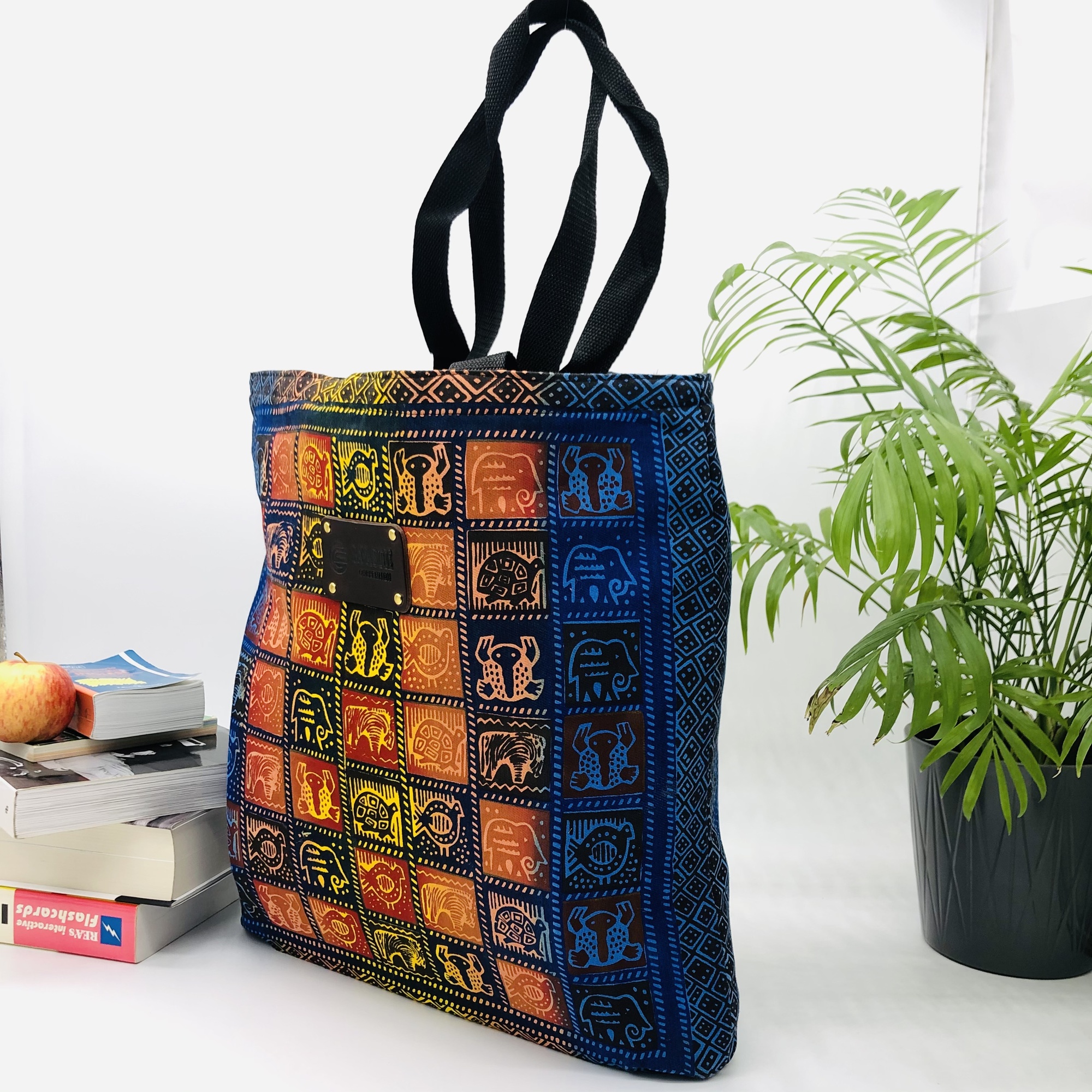 Hand-block Print Ombre Blue African Print Fabric Tote Bag