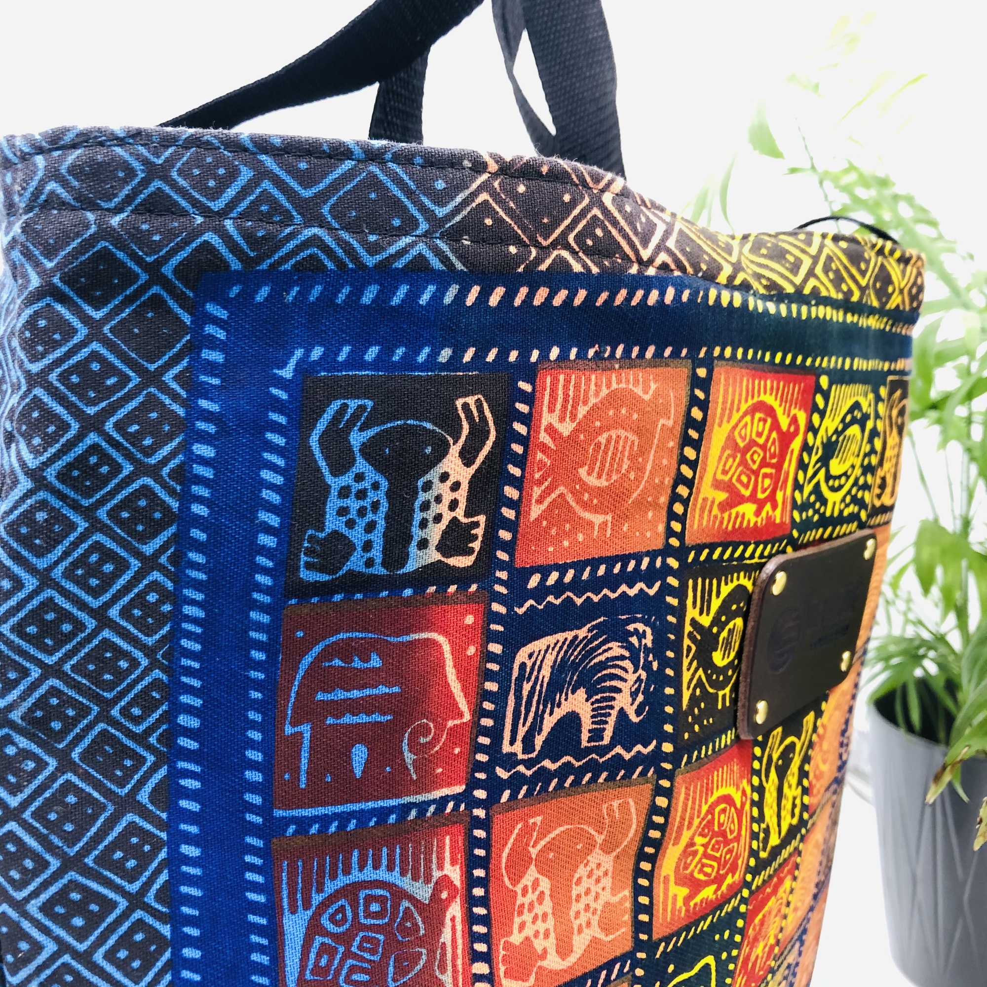 Hand-block Print Ombre Blue African Print Fabric Tote Bag - Image 10