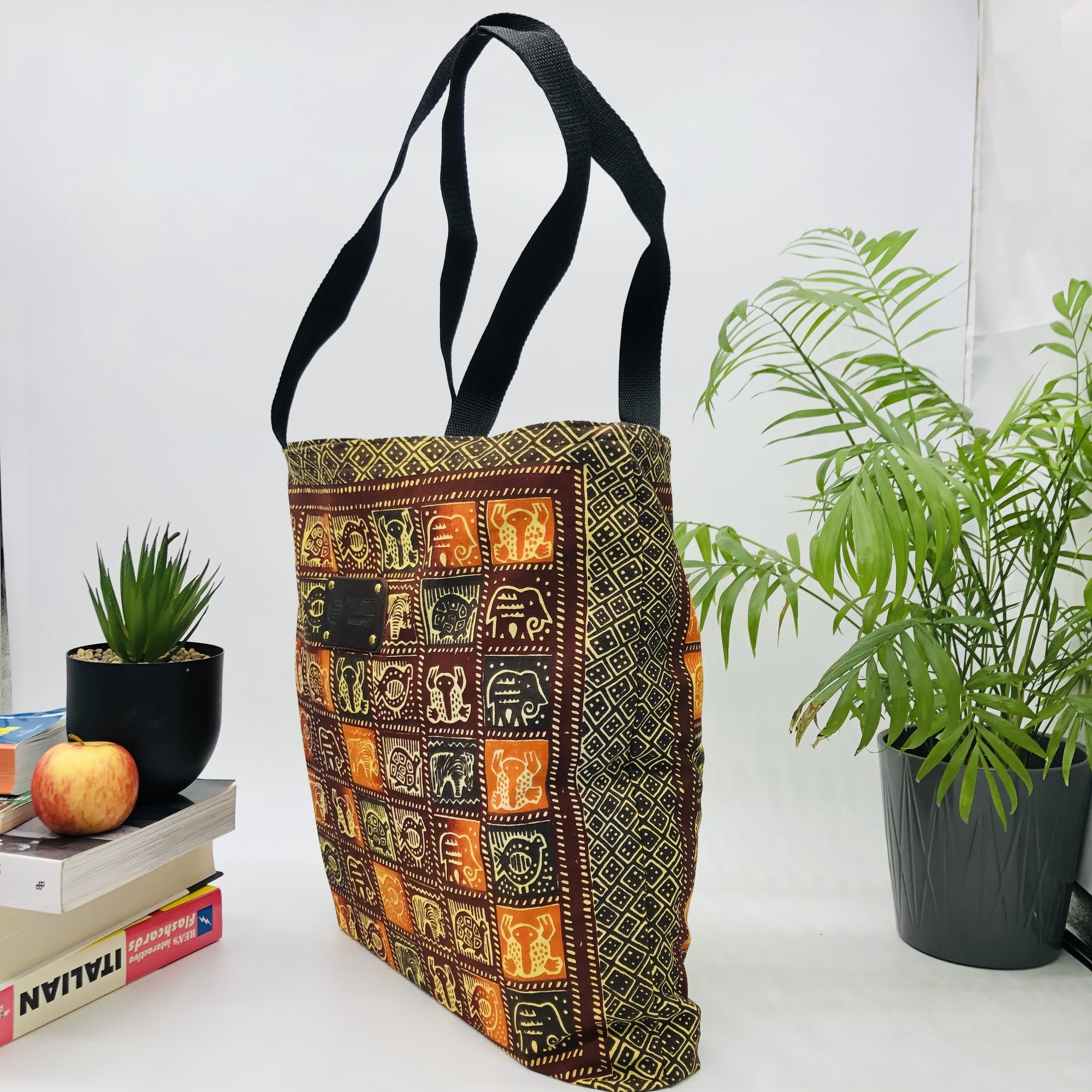Hand-block Print Red Ochre African Print Fabric Tote Bag