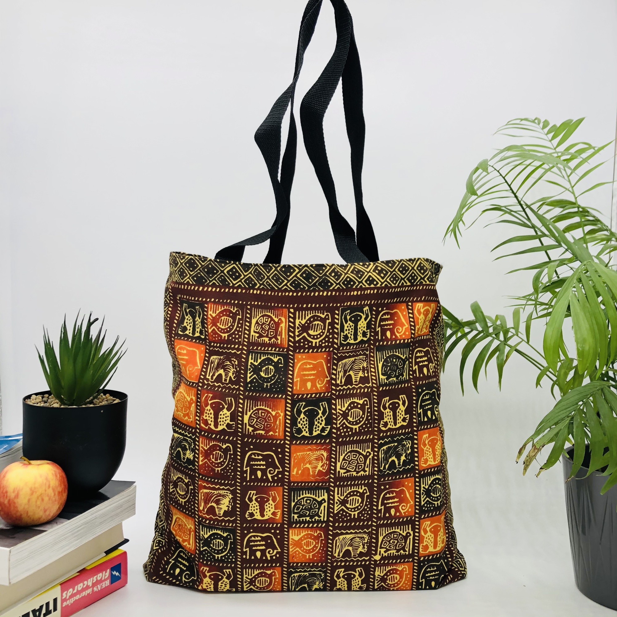 Hand-block Print Red Ochre African Print Fabric Tote Bag - Image 5