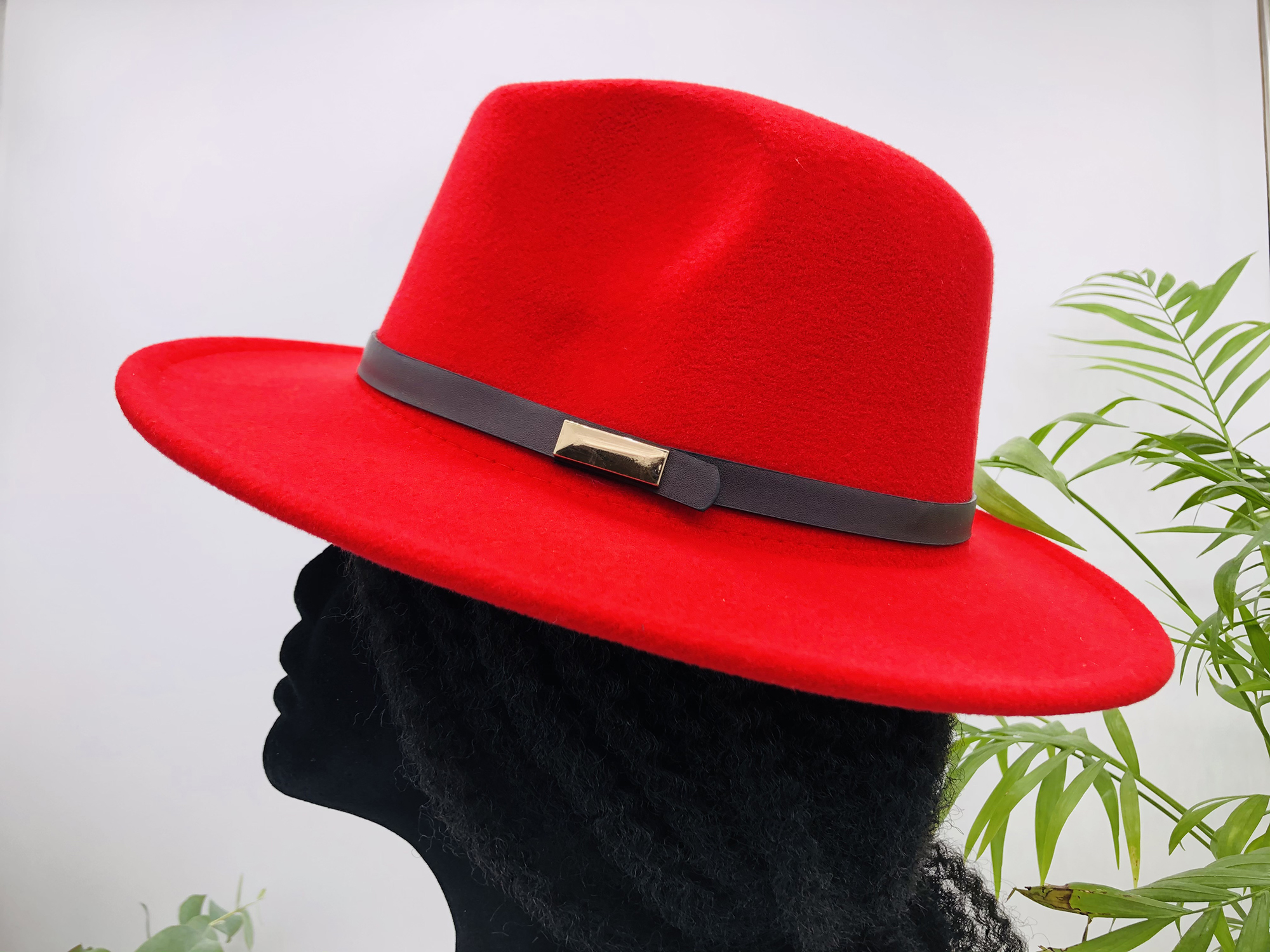 Ruby Red Fedora Hat with Removable Kanga African Print Pin - Image 8