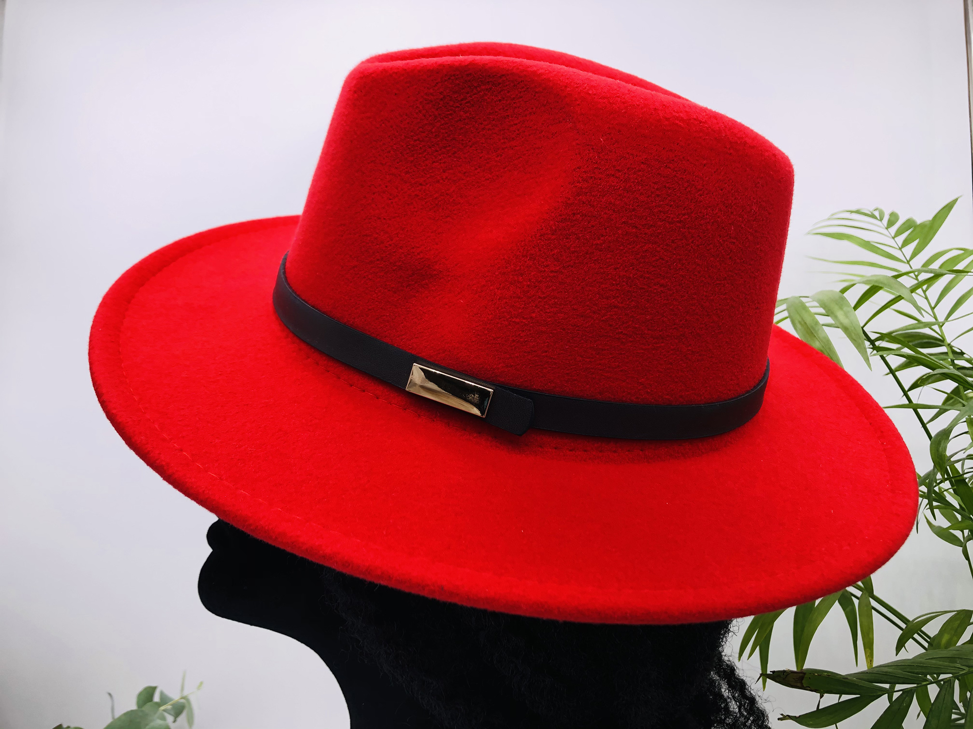 Ruby Red Fedora Hat with Removable Kanga African Print Pin - Image 7