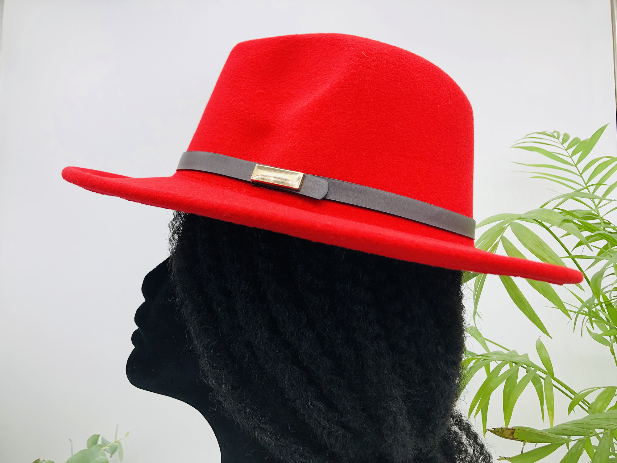 Ruby Red Fedora Hat with Removable Kanga African Print Pin - Image 6