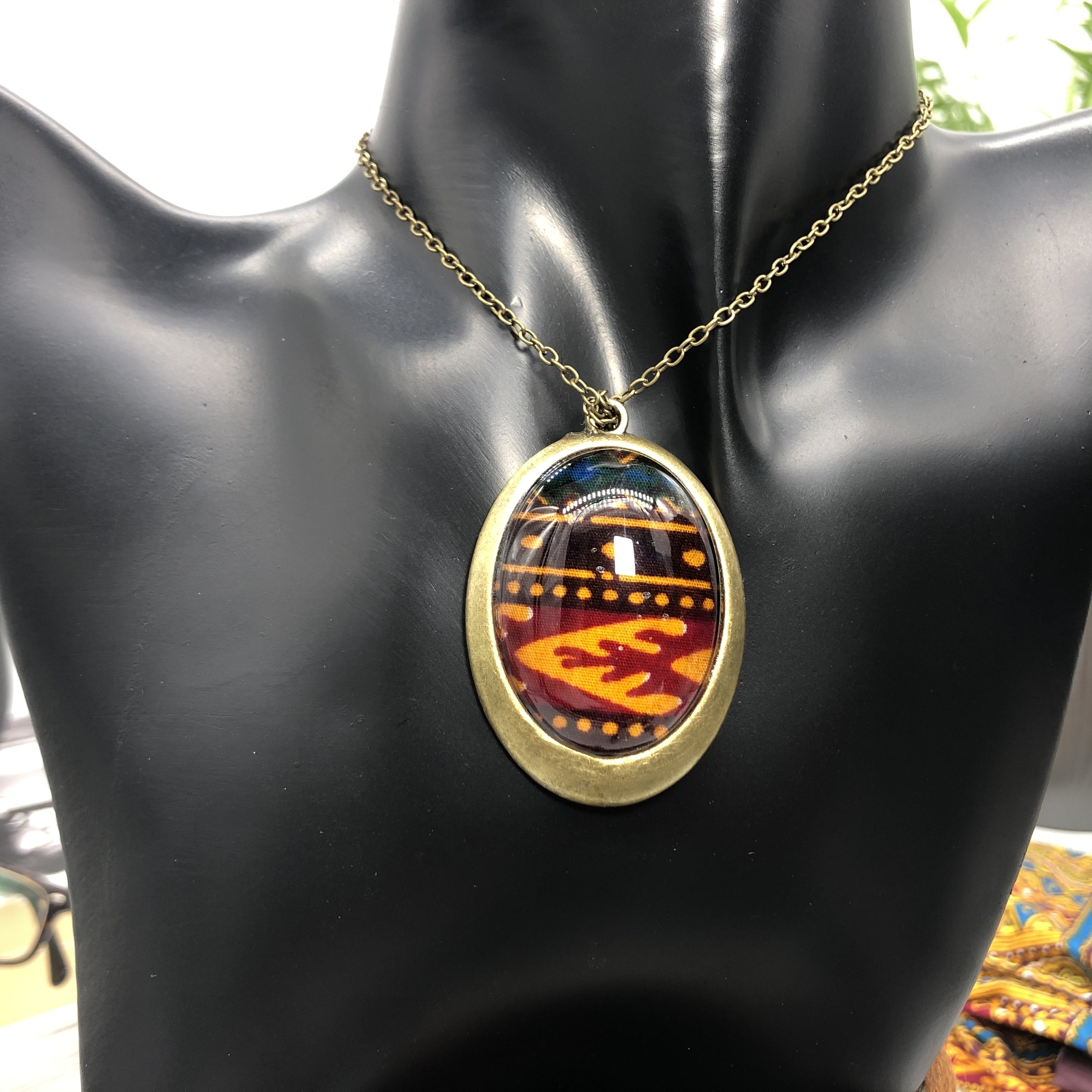 Dashiki 30x40mm Antique bronze African Print Style Pendant and Earring Set - Image 6