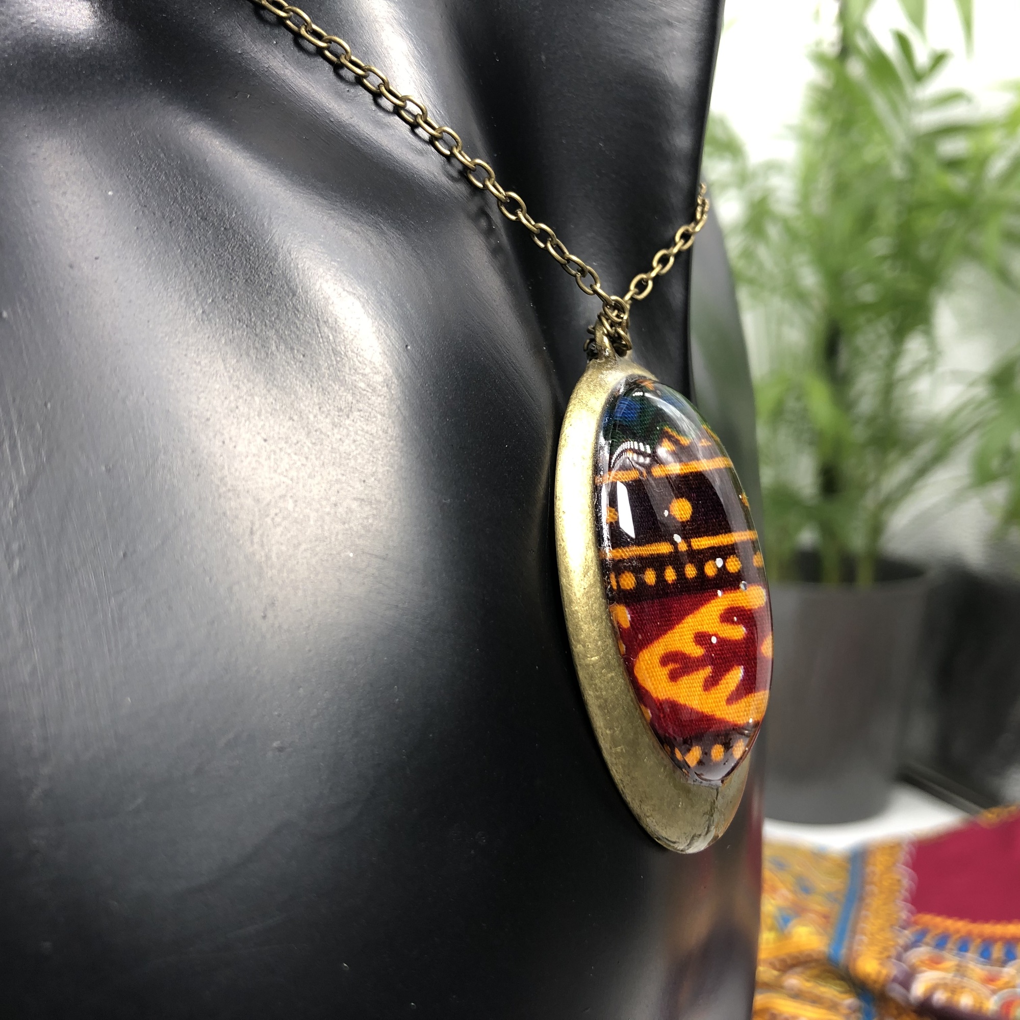 Dashiki 30x40mm Antique bronze African Print Style Pendant and Earring Set - Image 8