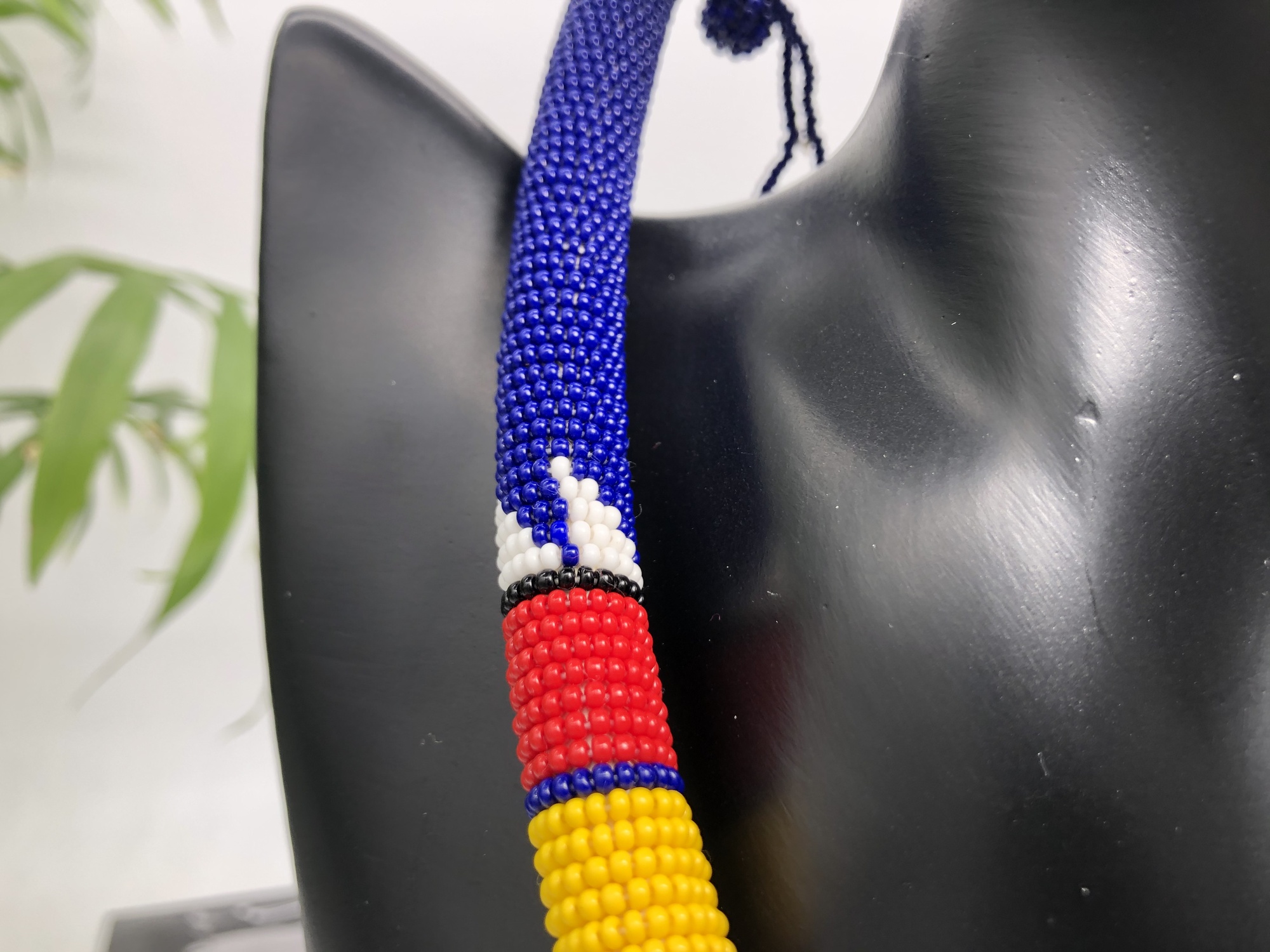 African beaded Zulu necklace & bracelet set - blue - Image 5