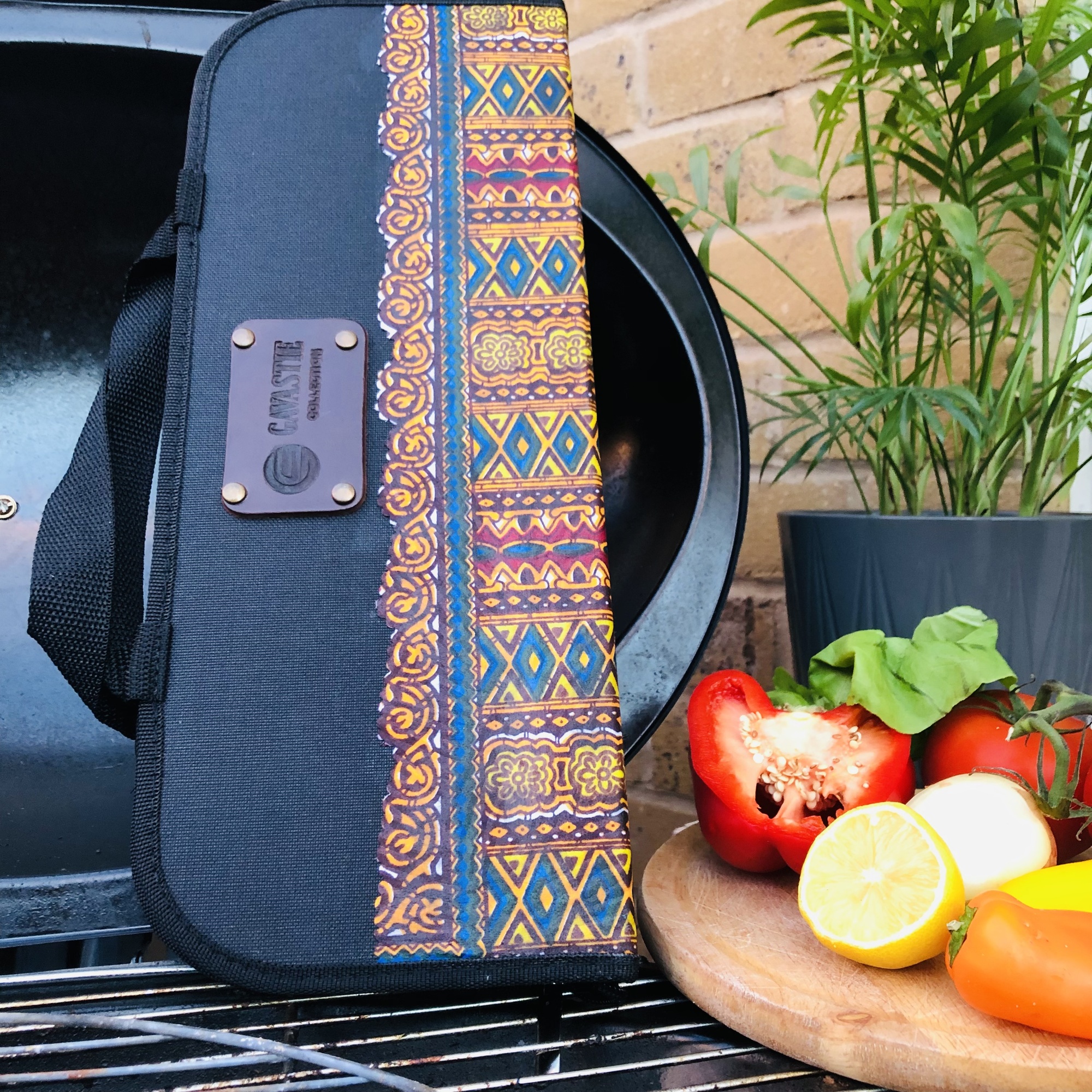 9 PCS Stainless Steel BBQ Barbecue Set Outdoor Cooking Grill Tools Kit - Dashiki African Print Black Bag - Gocha