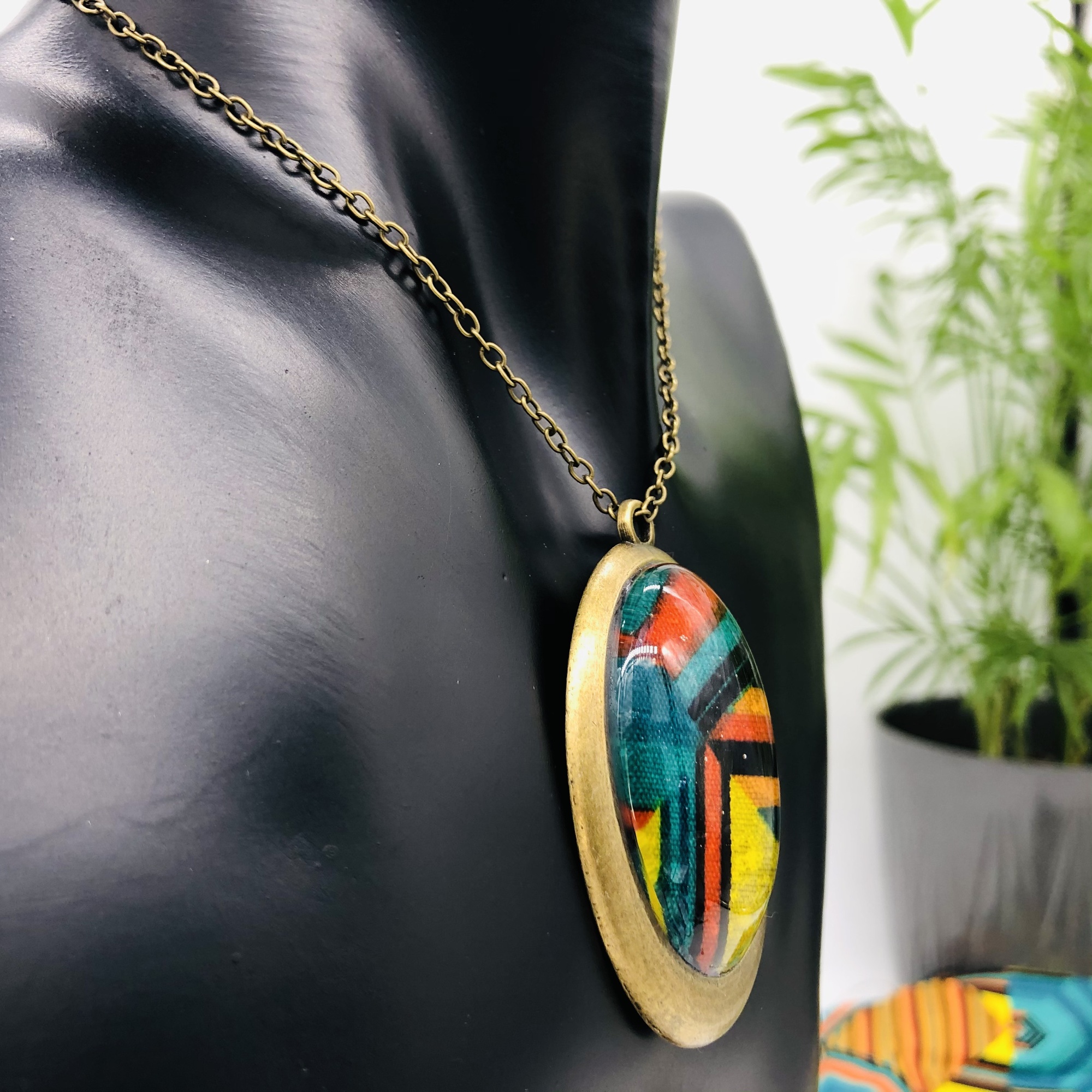 Kenterised 30x40mm Antique bronze African Print Style Pendant and Earring Set - Image 6