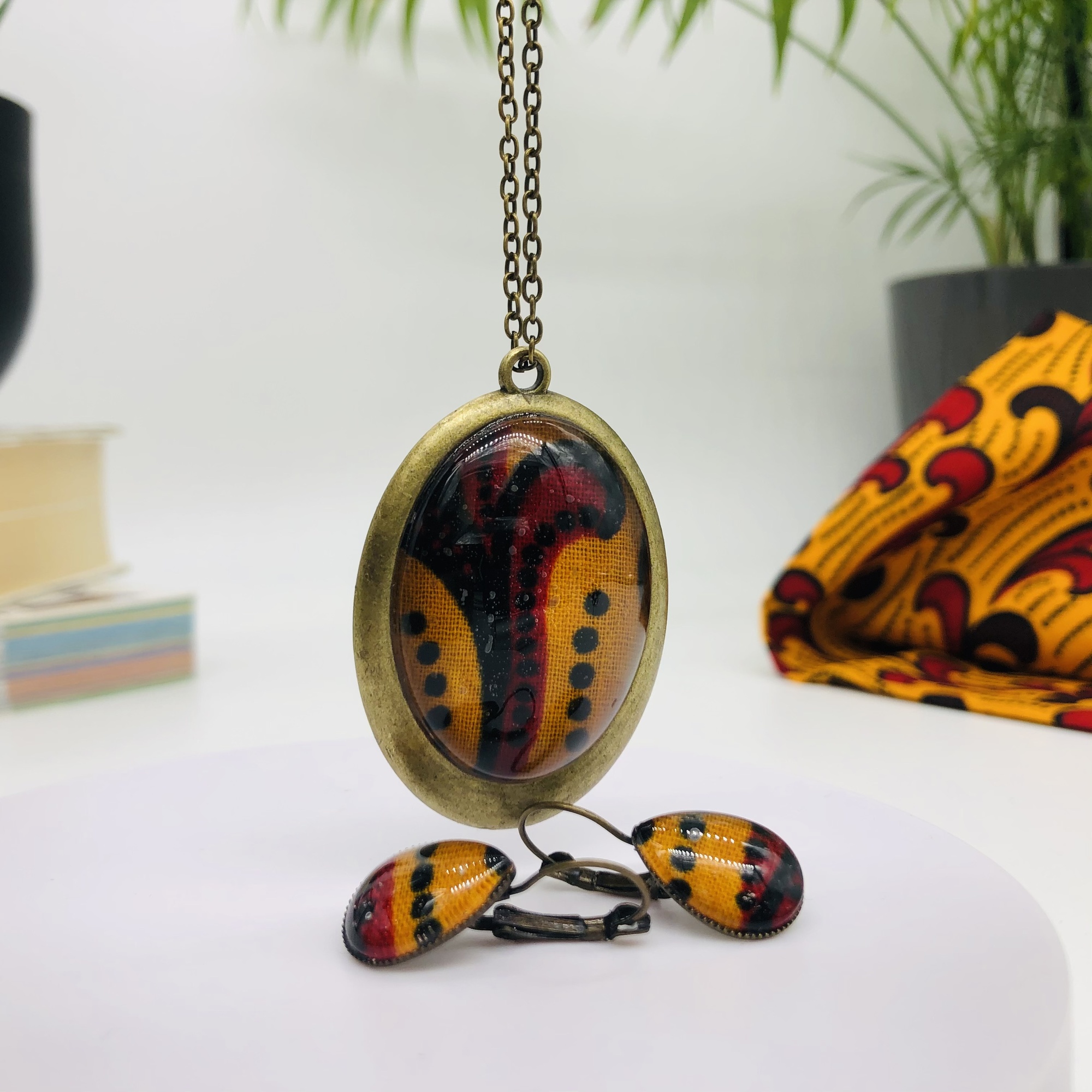 Khoho 30x40mm Antique bronze African Print Style Pendant and Earring Set - Image 7
