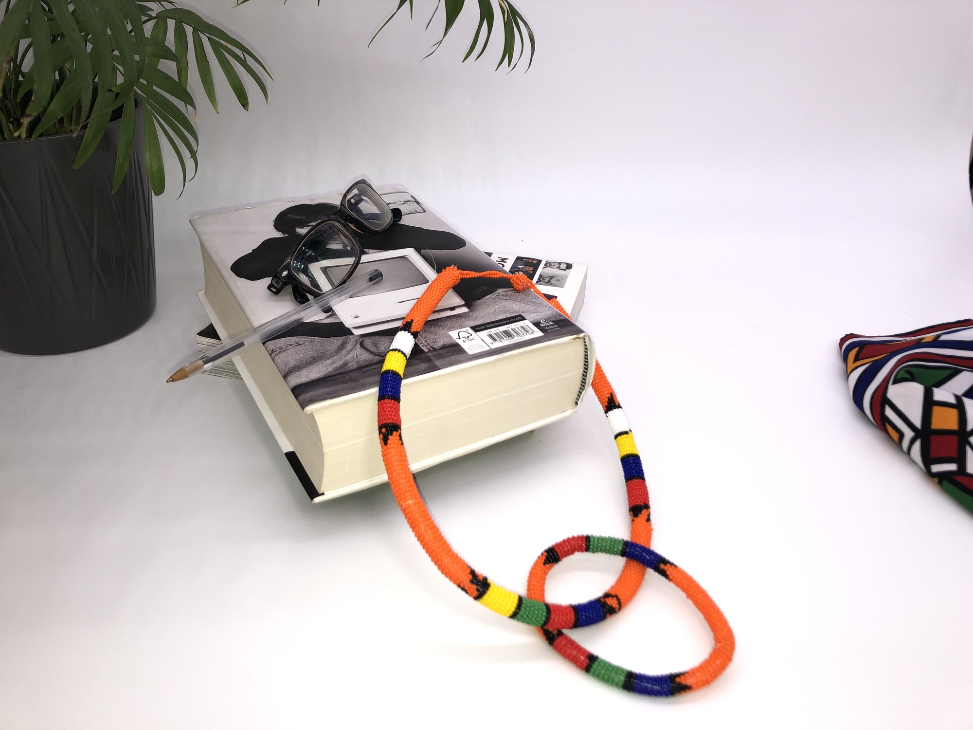 African beaded Zulu necklace & bracelet set - orange - Image 6