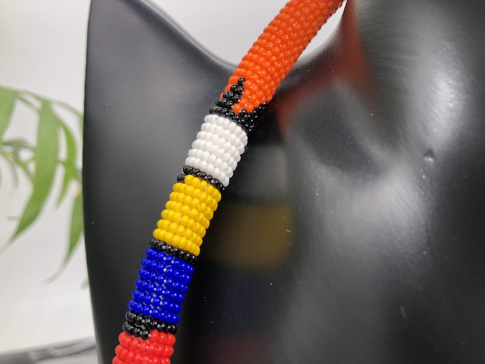 African beaded Zulu necklace & bracelet set - orange - Image 7