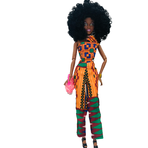 WaMambo 12" Can Move Doll - with African Print Jumpsuit