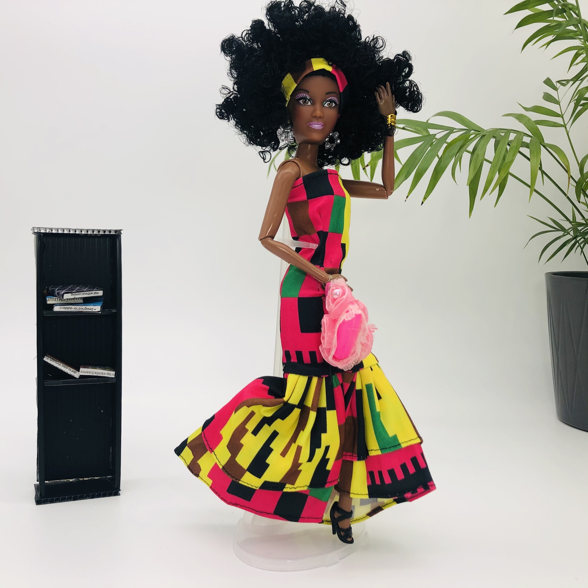 WaMambo 12" Can Move Doll - with Sleeveless African Print Godet Dress - Image 10