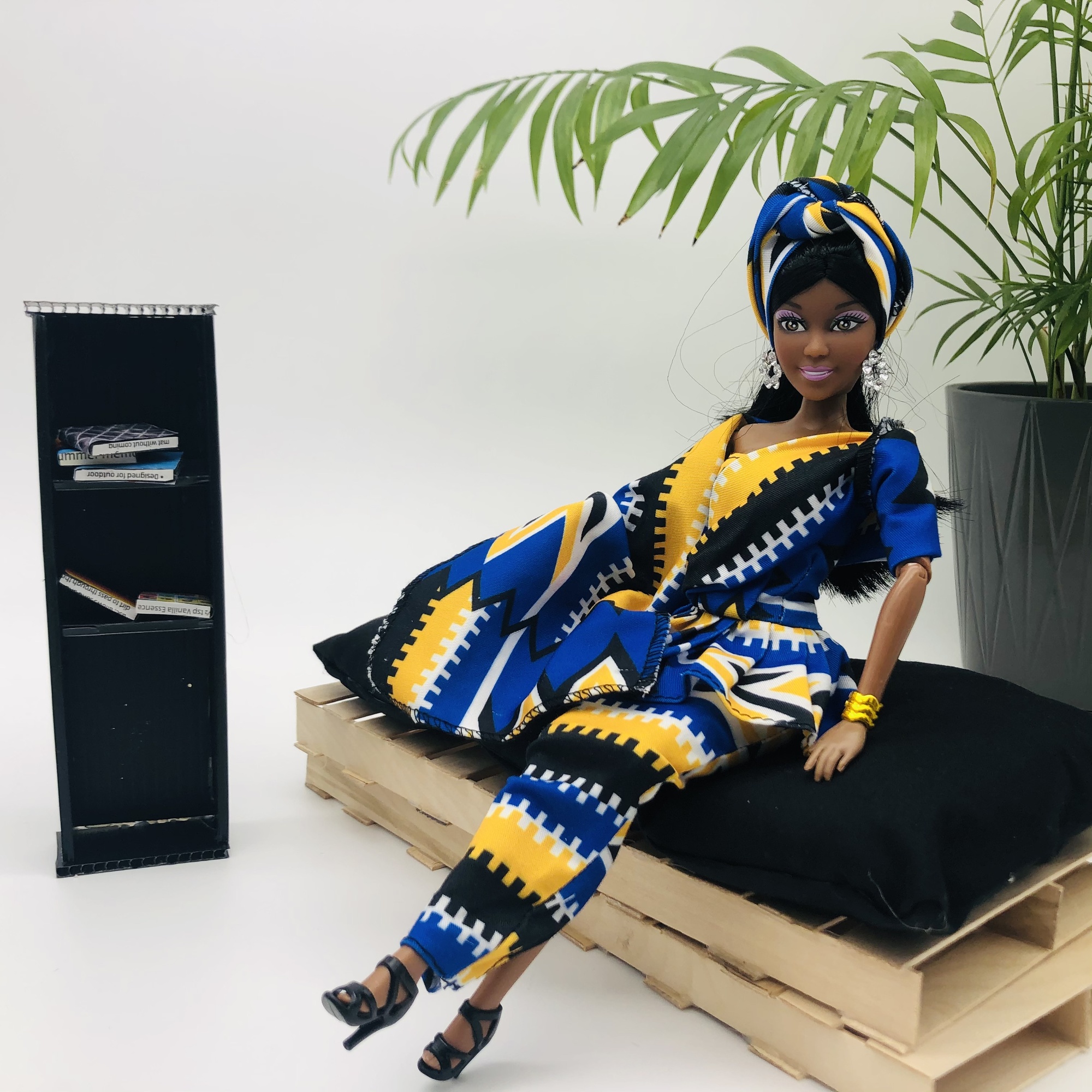 WaMambo  12" Can Move Doll - with African Print Peplum Dress and Head Wrap - Image 11