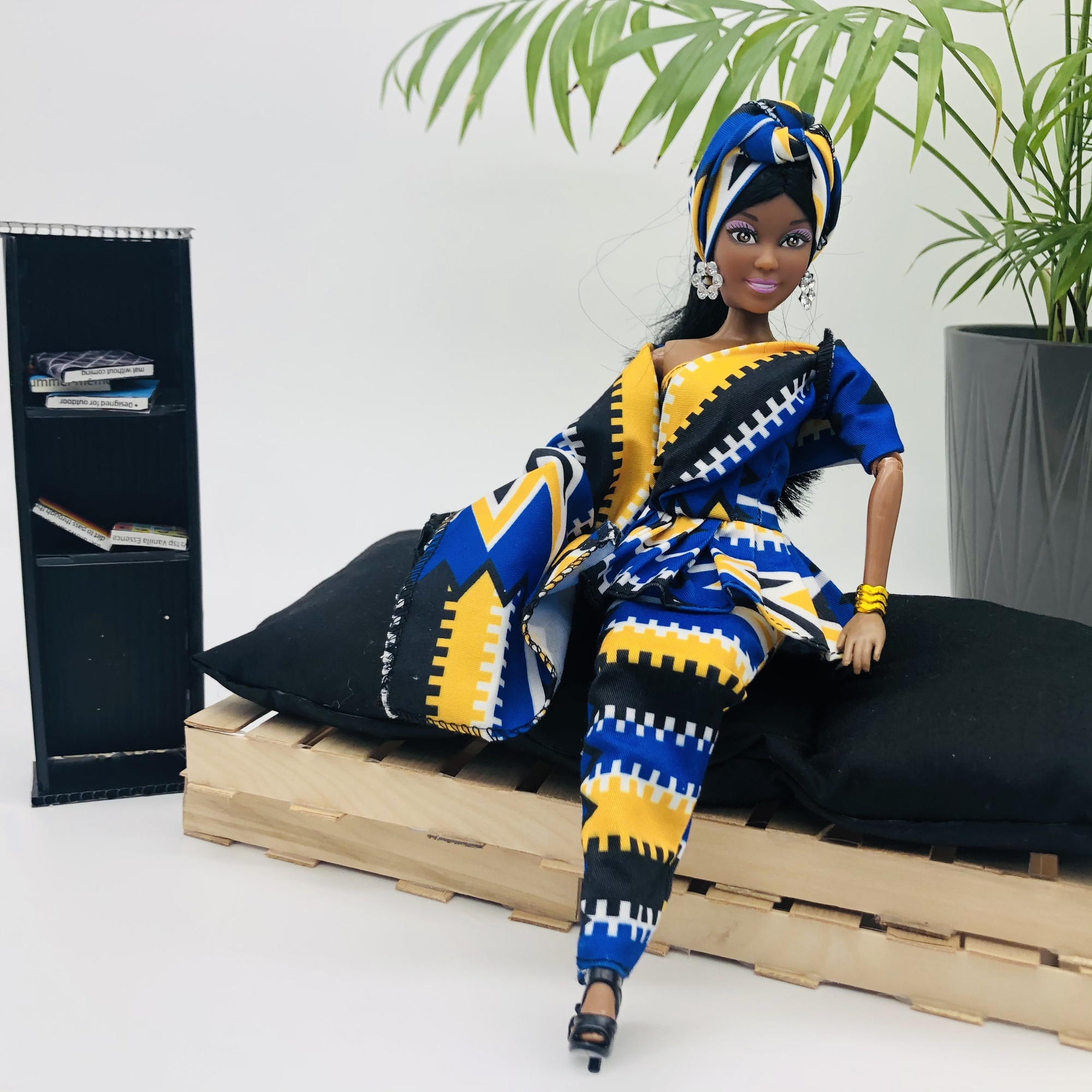 WaMambo  12" Can Move Doll - with African Print Peplum Dress and Head Wrap - Image 10