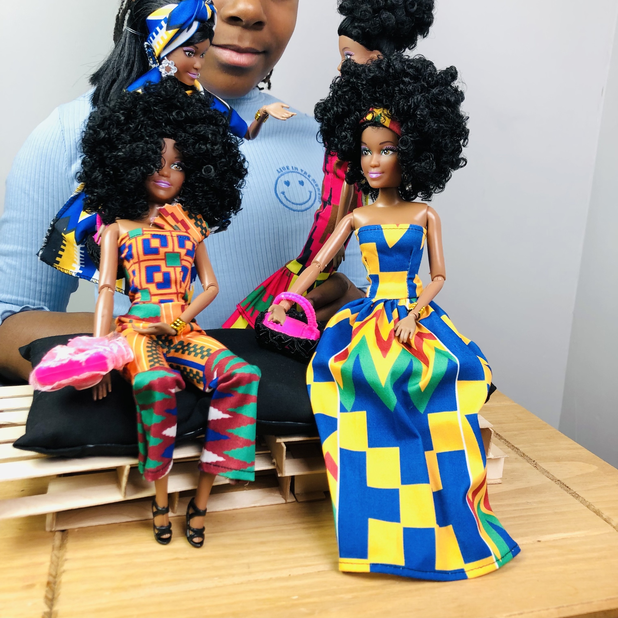 WaMambo  12" Can Move Doll - with African Print Peplum Dress and Head Wrap - Image 15