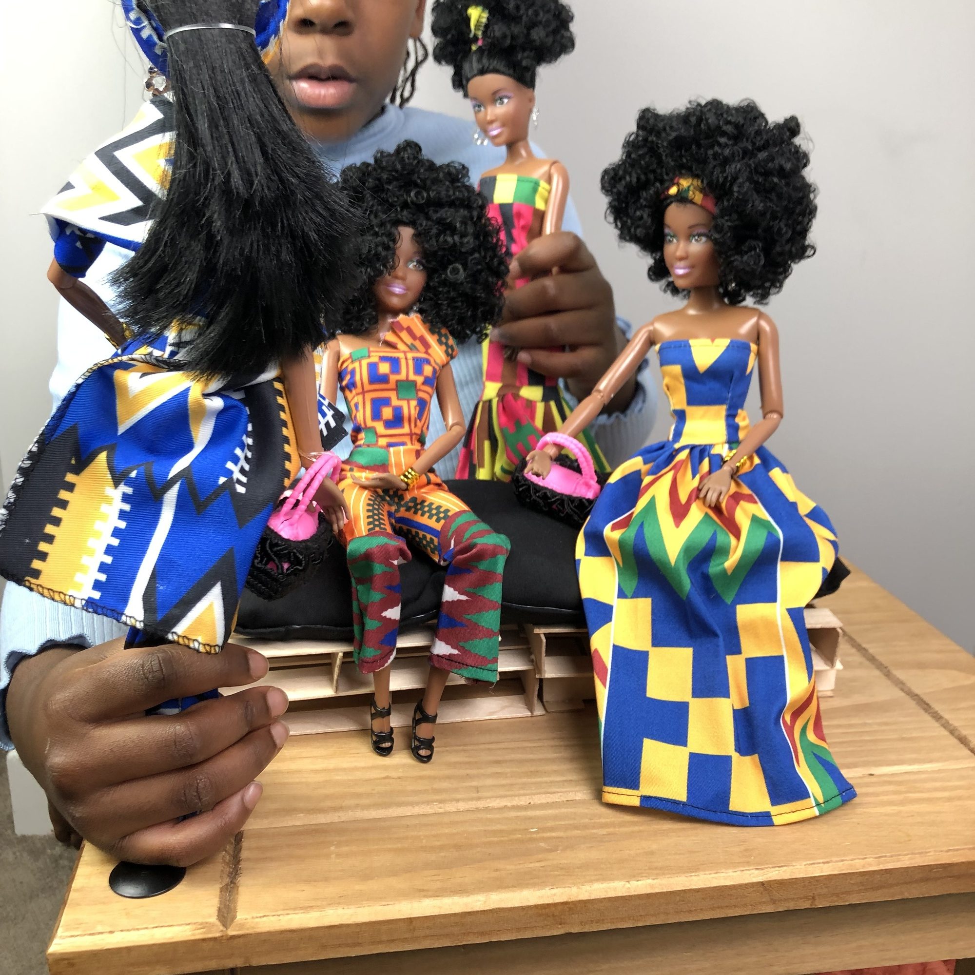 WaMambo  12" Can Move Doll - with African Print Peplum Dress and Head Wrap - Image 12