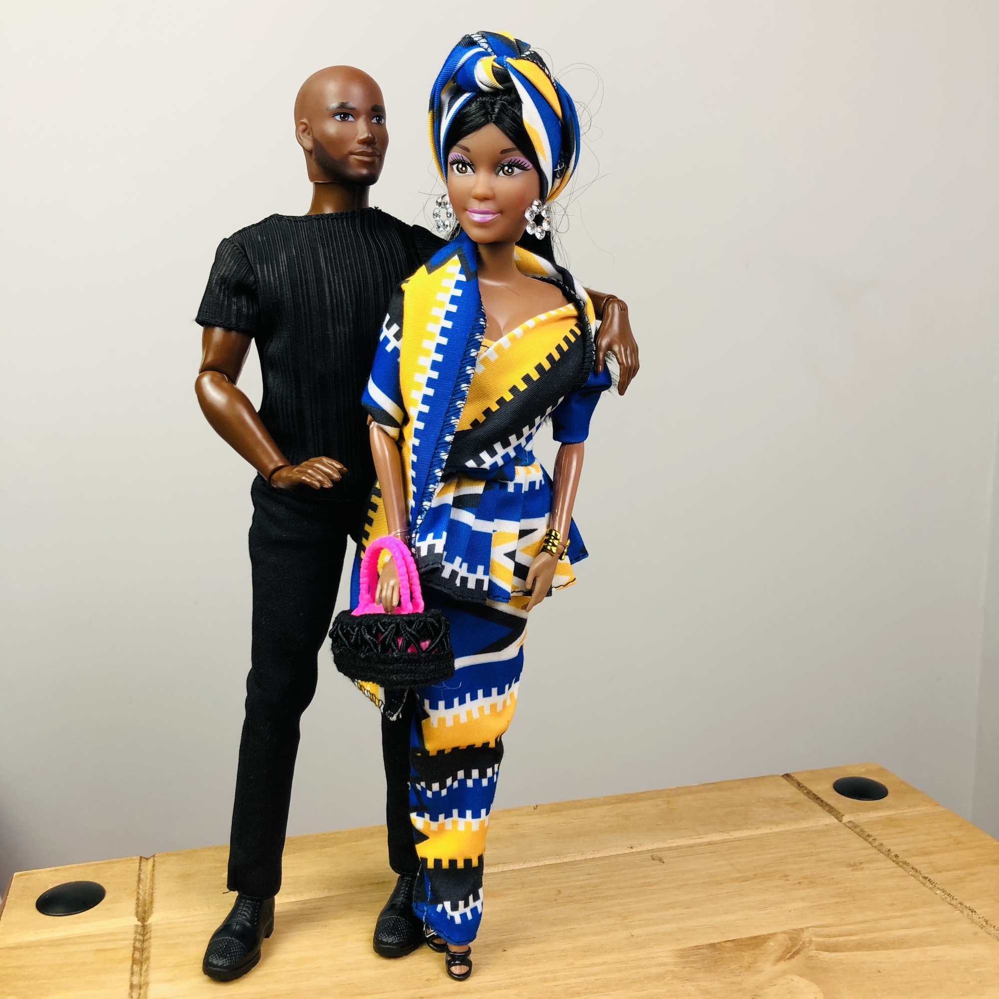 WaMambo  12" Can Move Doll - with African Print Peplum Dress and Head Wrap - Image 14