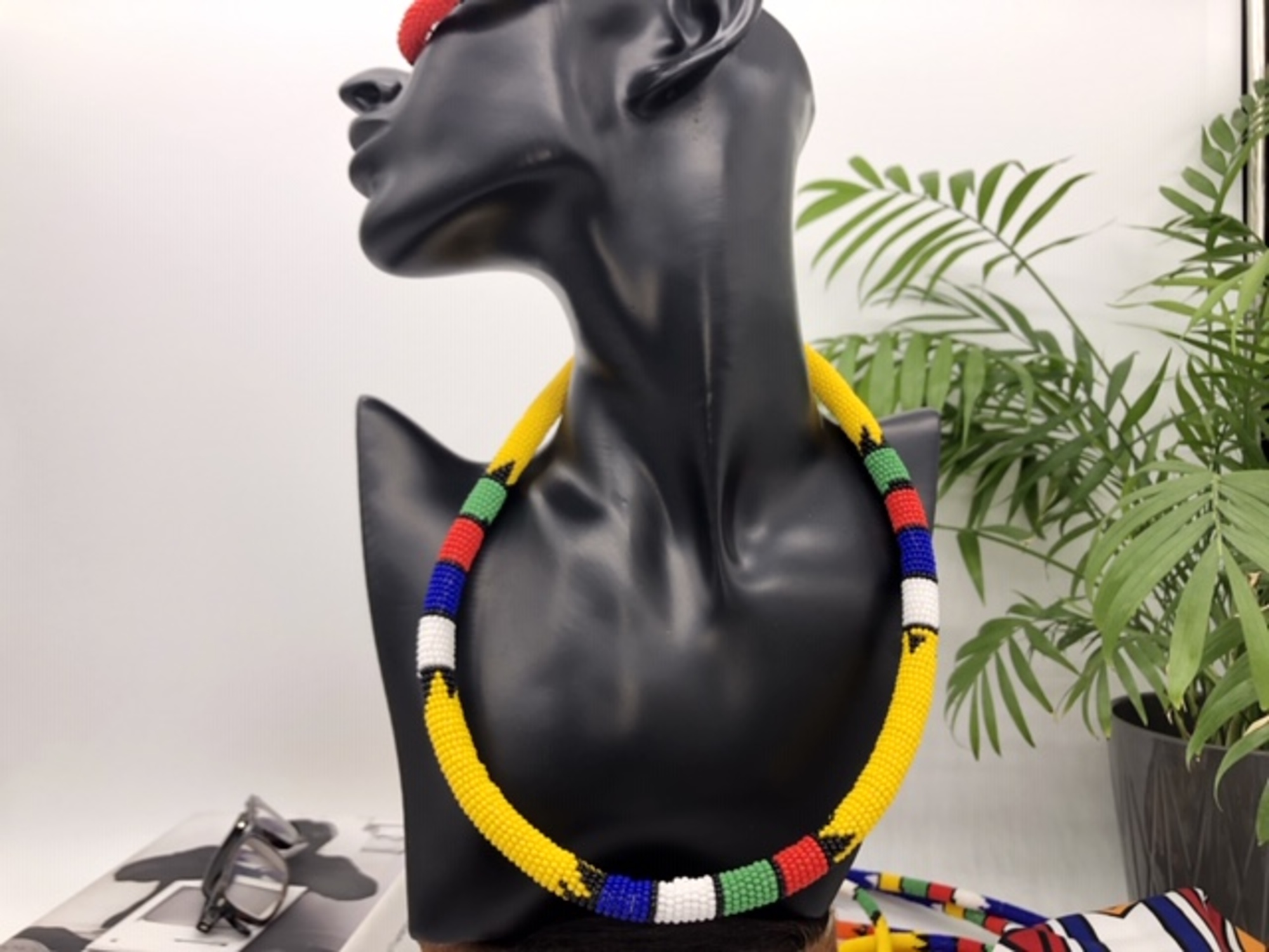 African beaded Zulu necklace & bracelet set - yellow