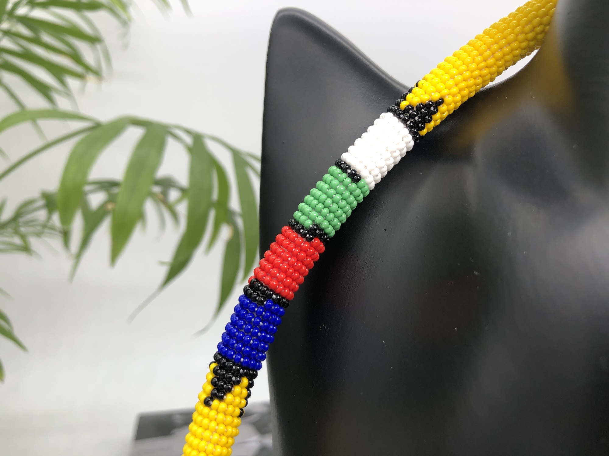 African beaded Zulu necklace & bracelet set - yellow - Image 5