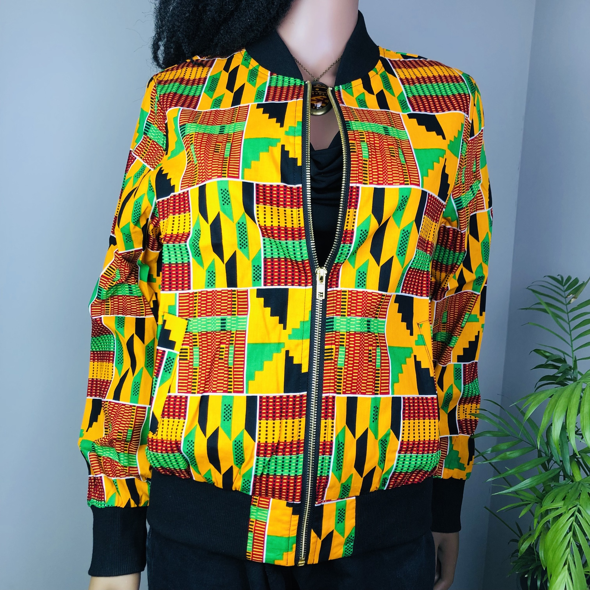 Women's Kenterised African Print Bomber Jacket - Image 8