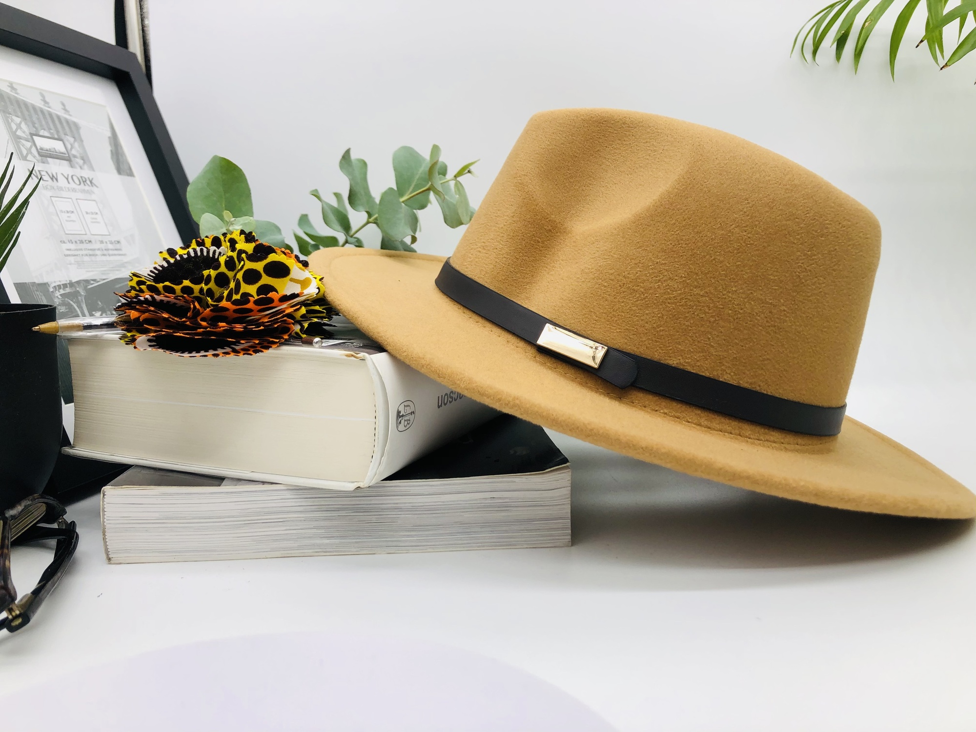 Beige Fedora Hat with Removable Duara African Print Pin - Image 10