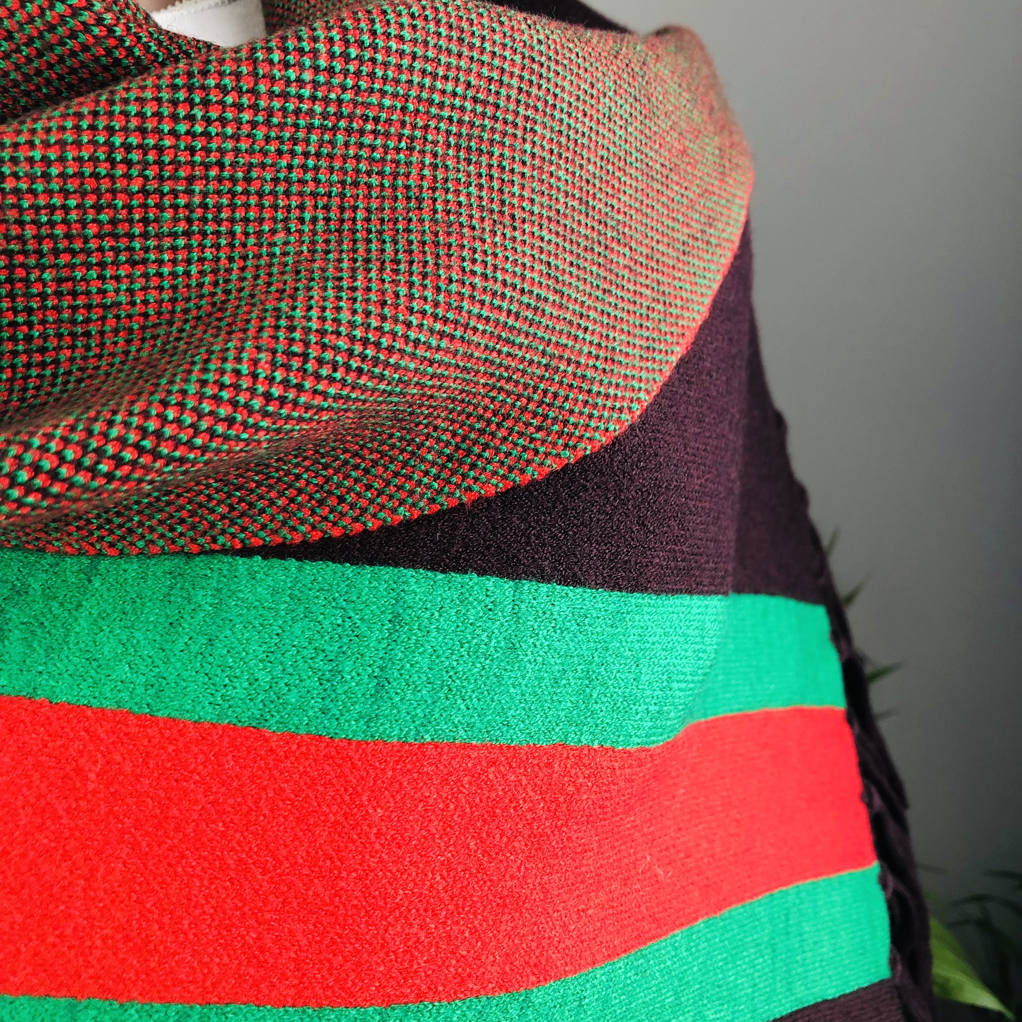 Ufulu Stripe Luxurious Cashmere Knitted Tassel Poncho Shawl with Sleeves - Coffee - Image 10