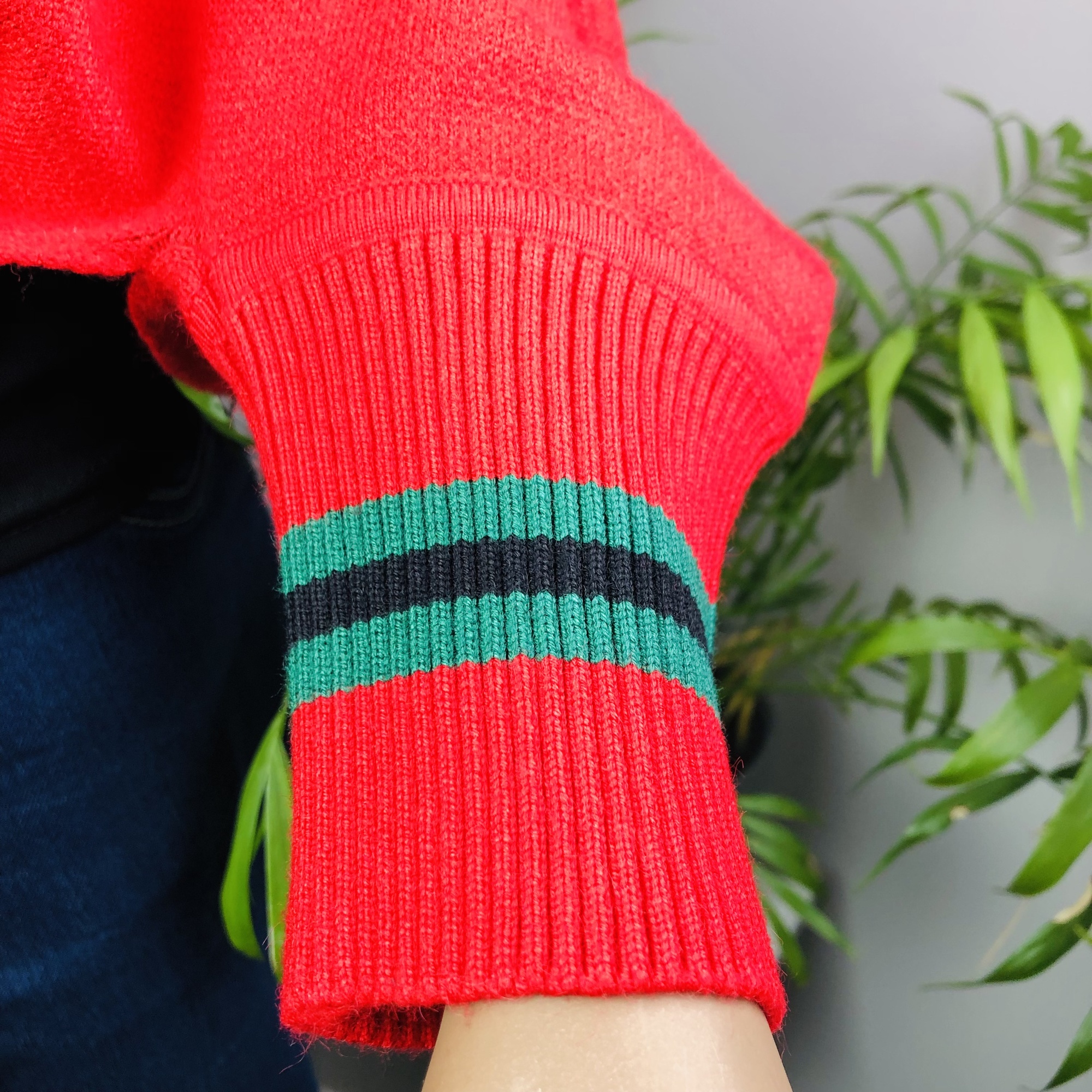 Ufulu Stripe Luxurious Cashmere Knitted Tassel Poncho Shawl with Sleeves - Red - Image 8