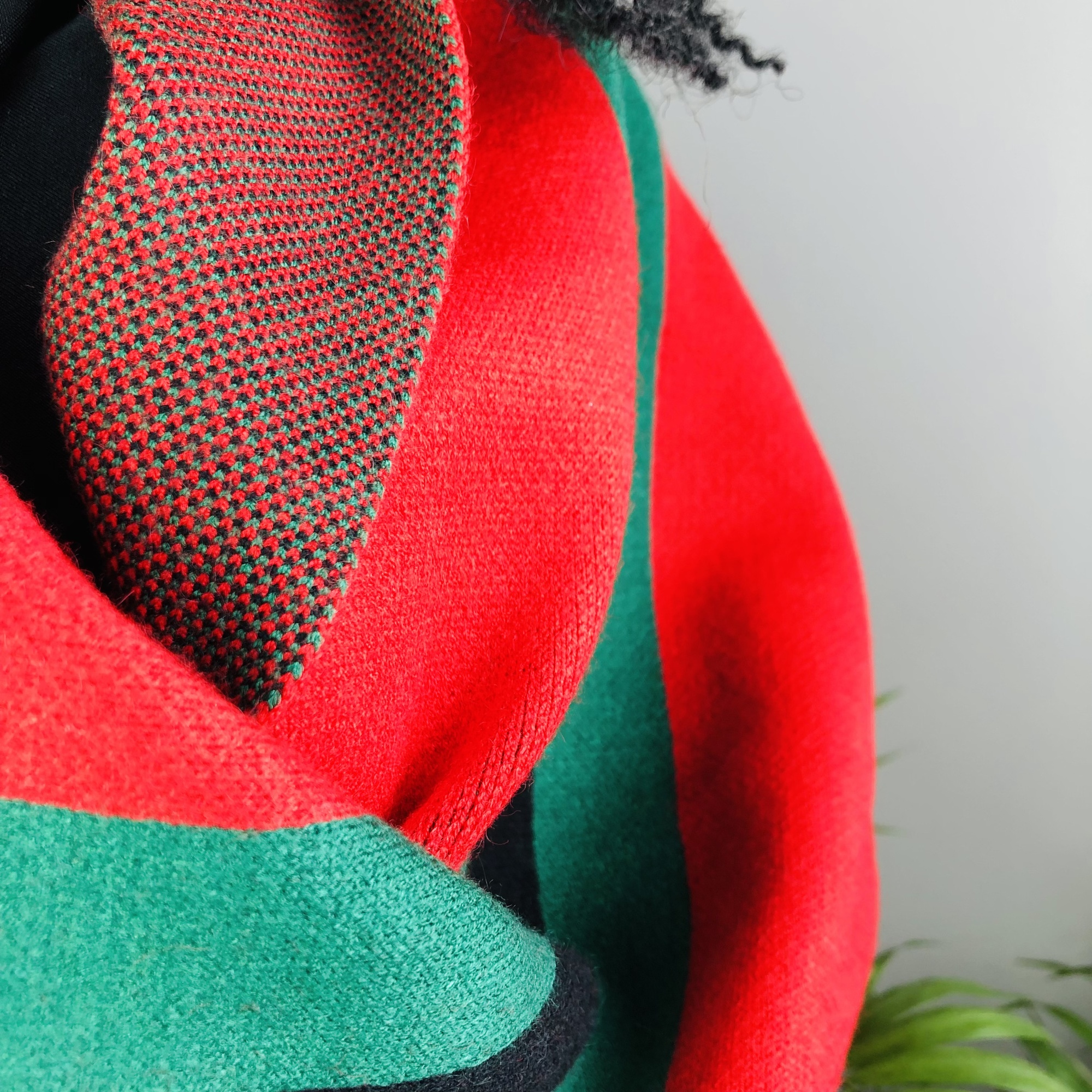Ufulu Stripe Luxurious Cashmere Knitted Tassel Poncho Shawl with Sleeves - Red - Image 9
