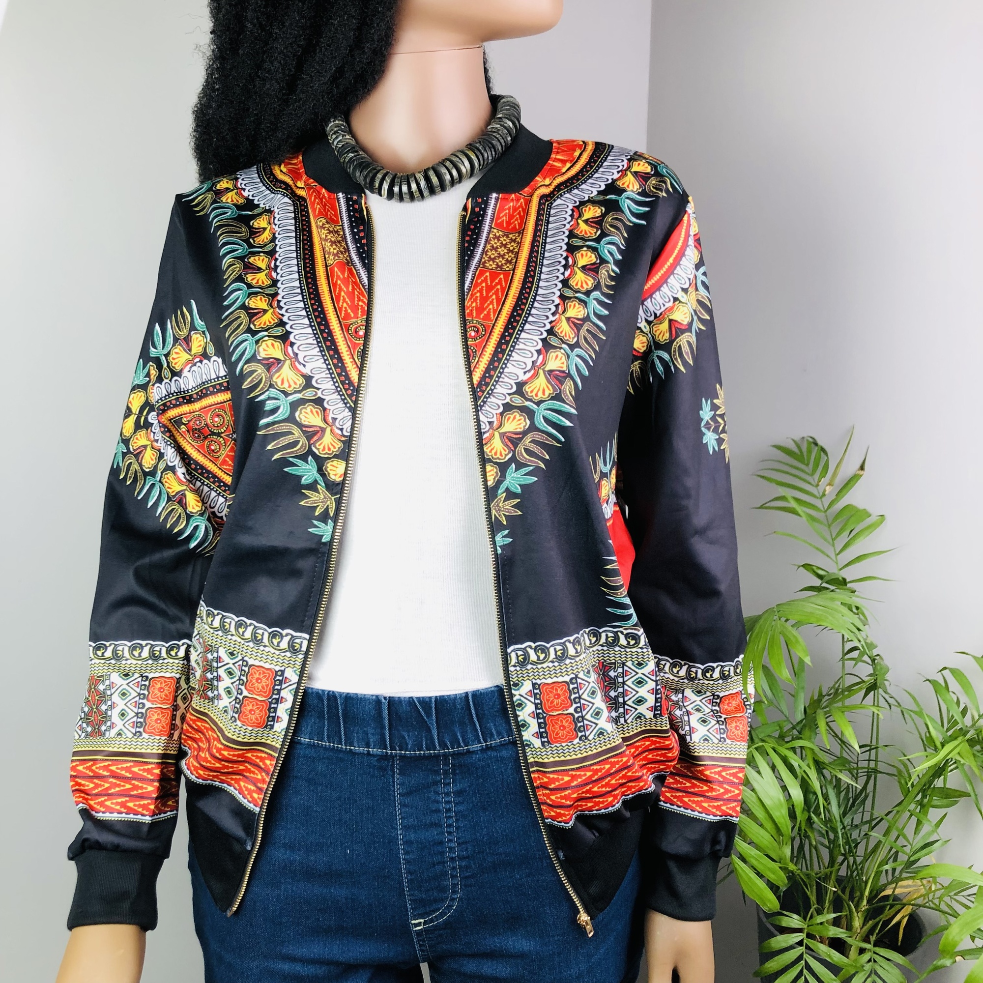 Dashiki Lightweight Bomber Jacket - black