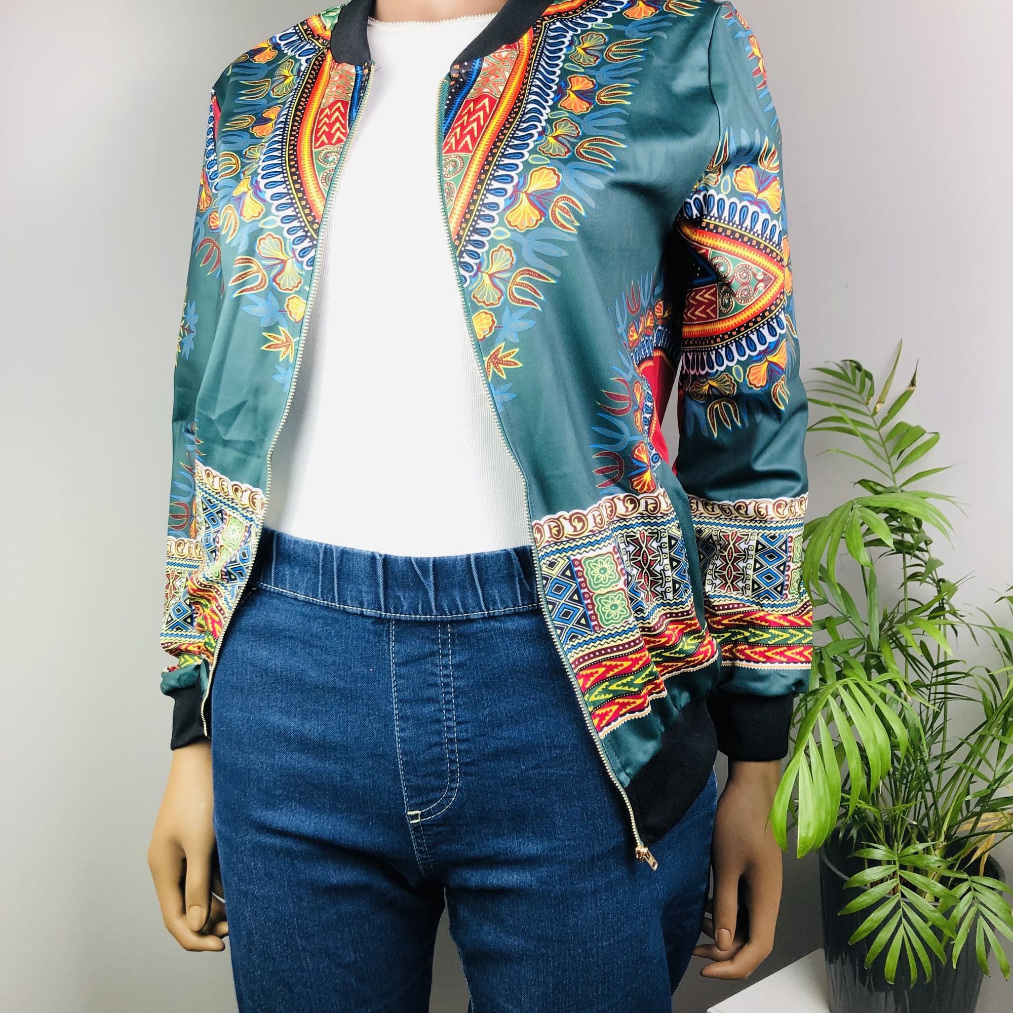 Dashiki Lightweight Bomber Jacket - Green - Image 7