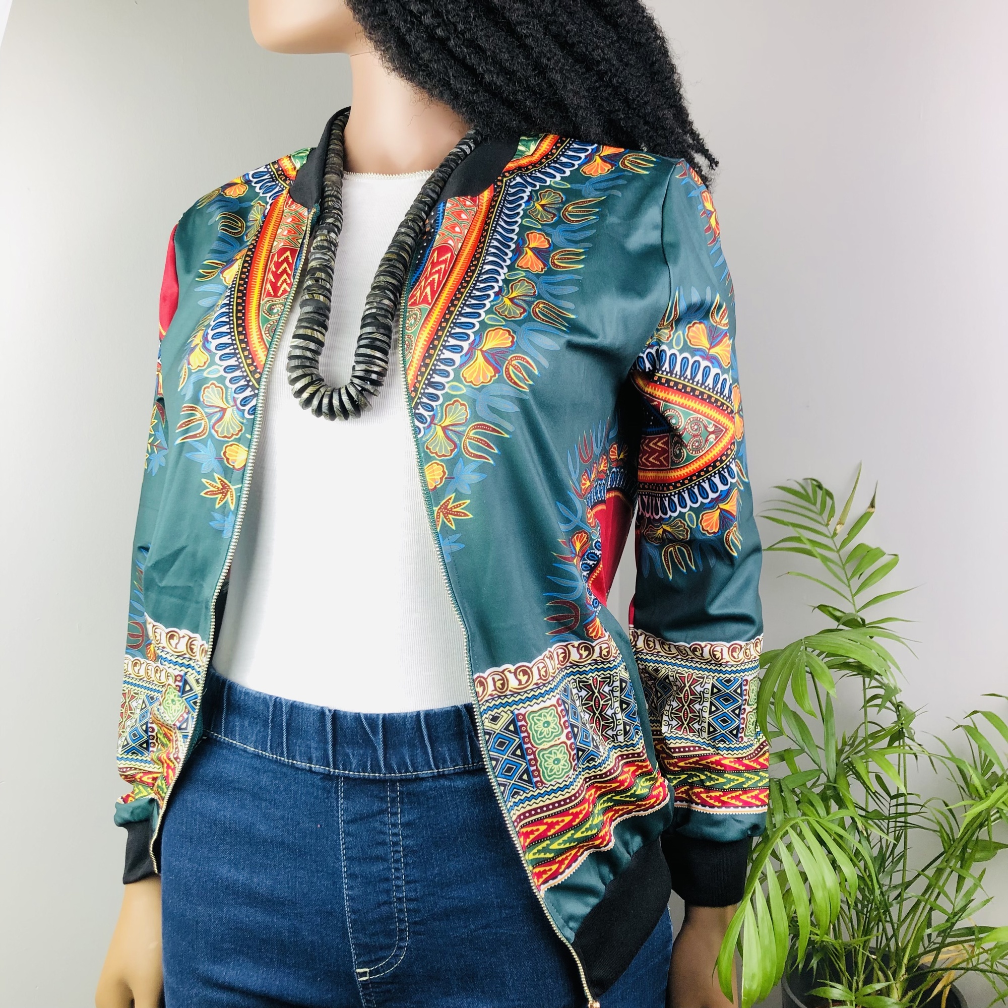 Dashiki Lightweight Bomber Jacket - Green