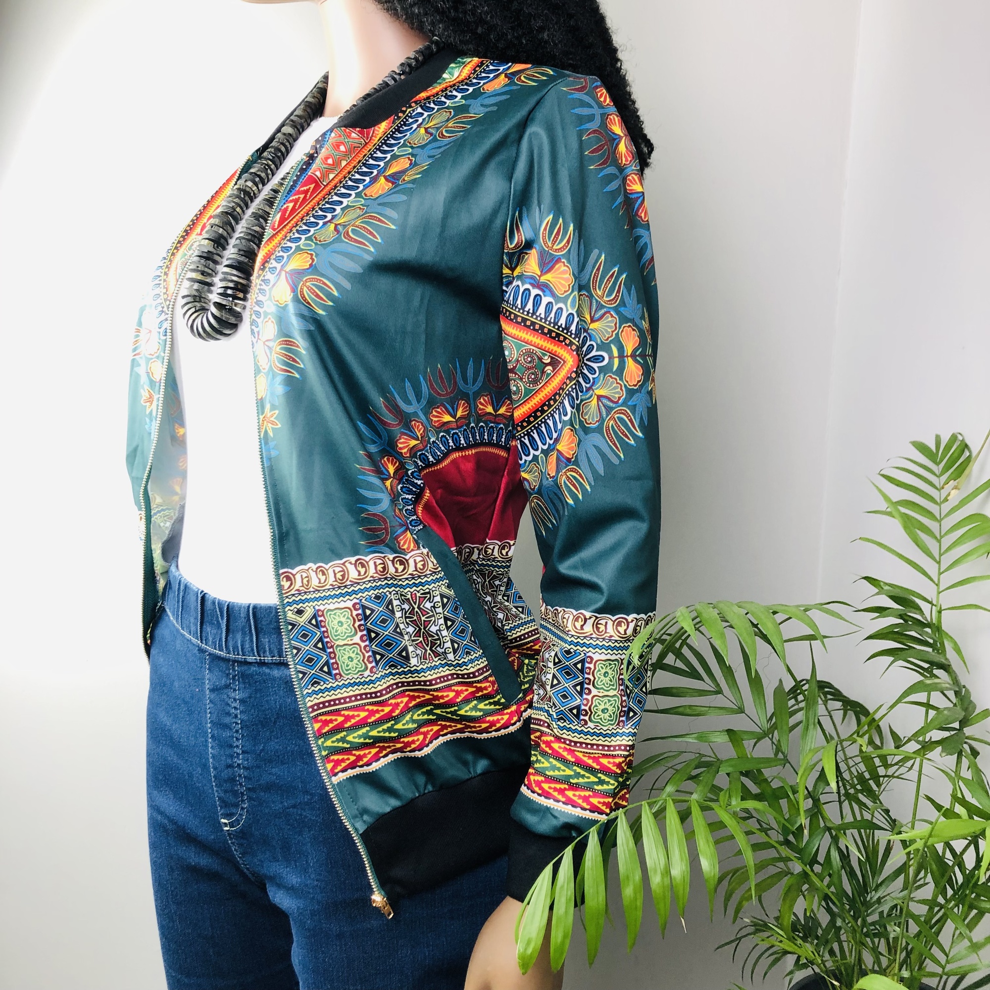 Dashiki Lightweight Bomber Jacket - Green - Image 9