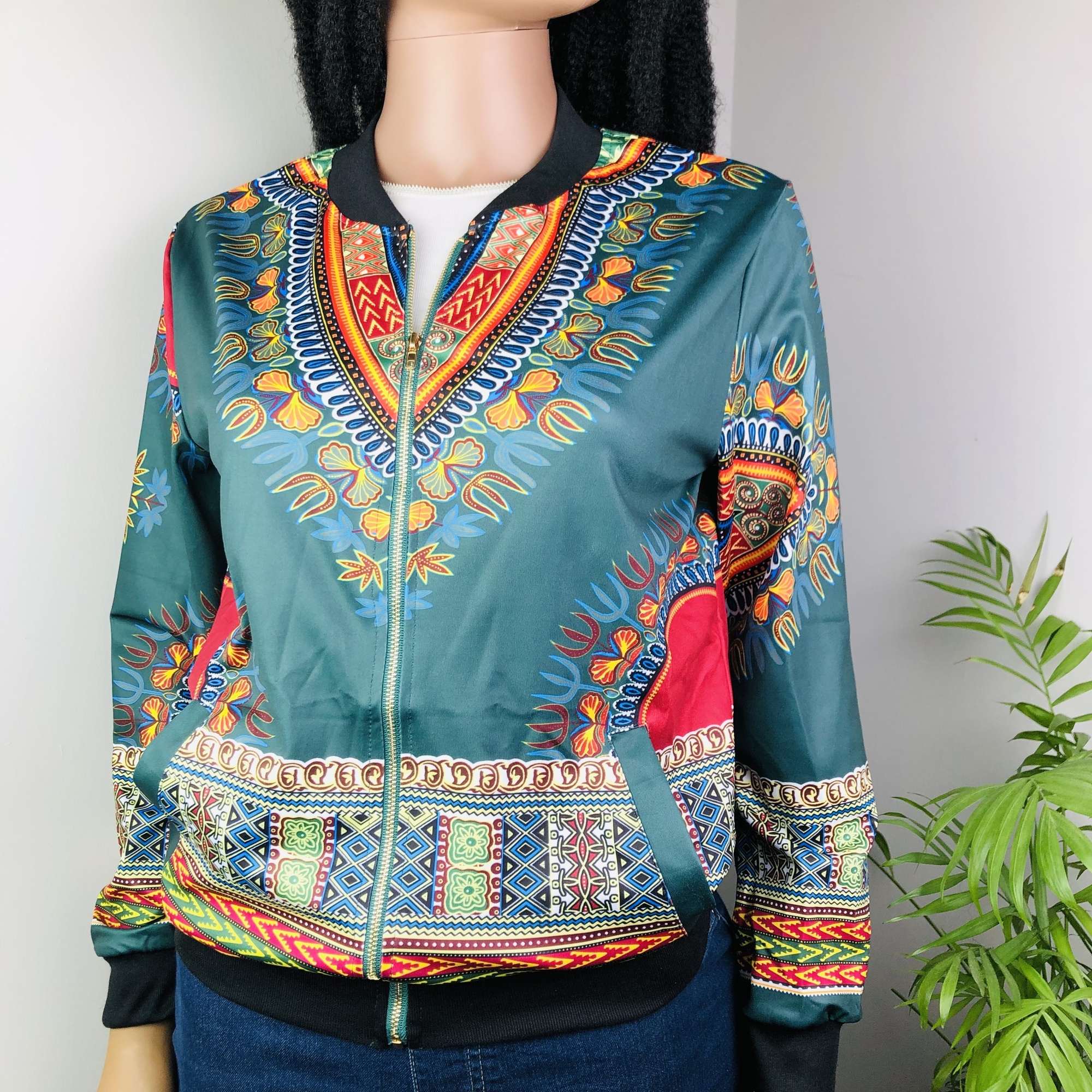 Dashiki Lightweight Bomber Jacket - Green - Image 13