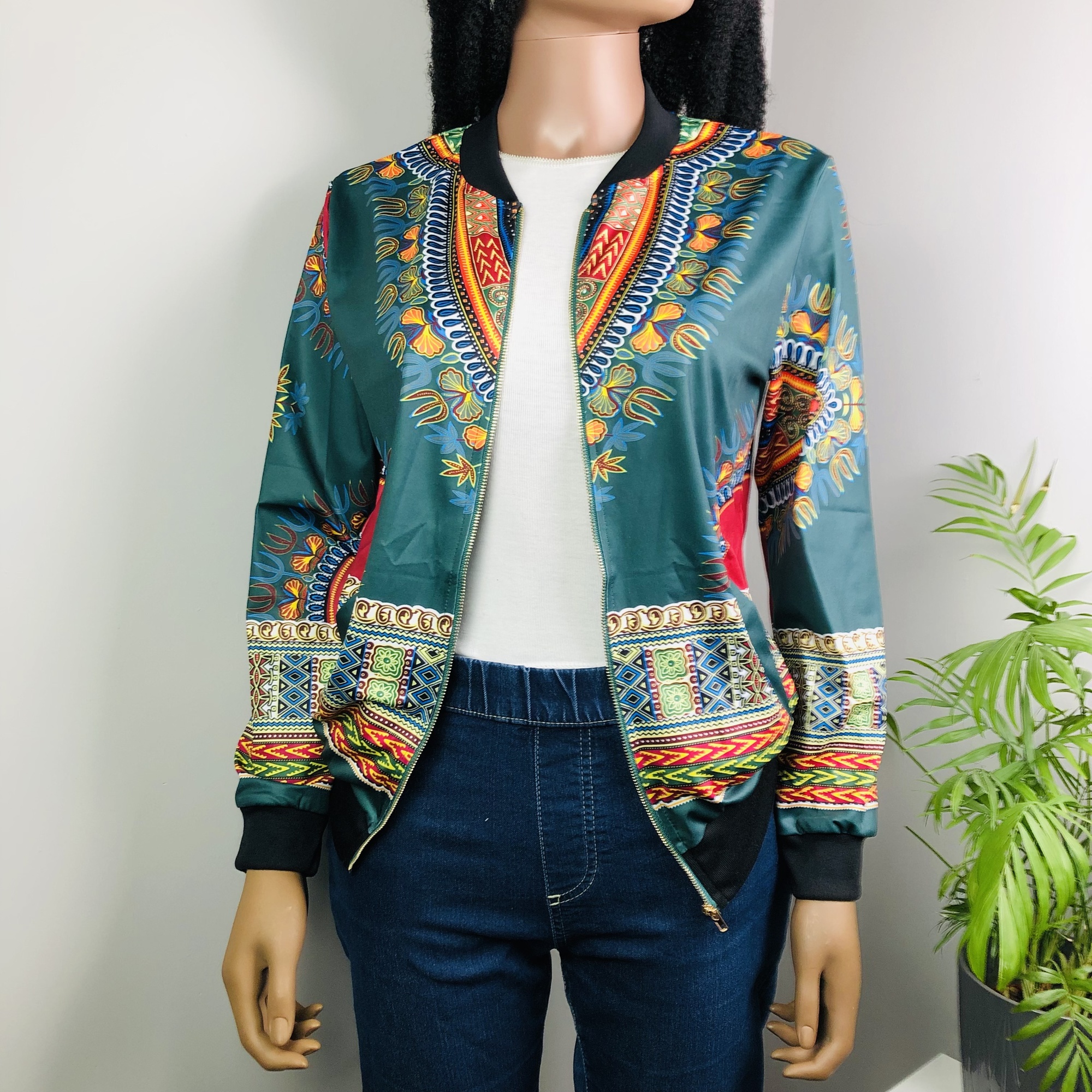 Dashiki Lightweight Bomber Jacket - Green - Image 3