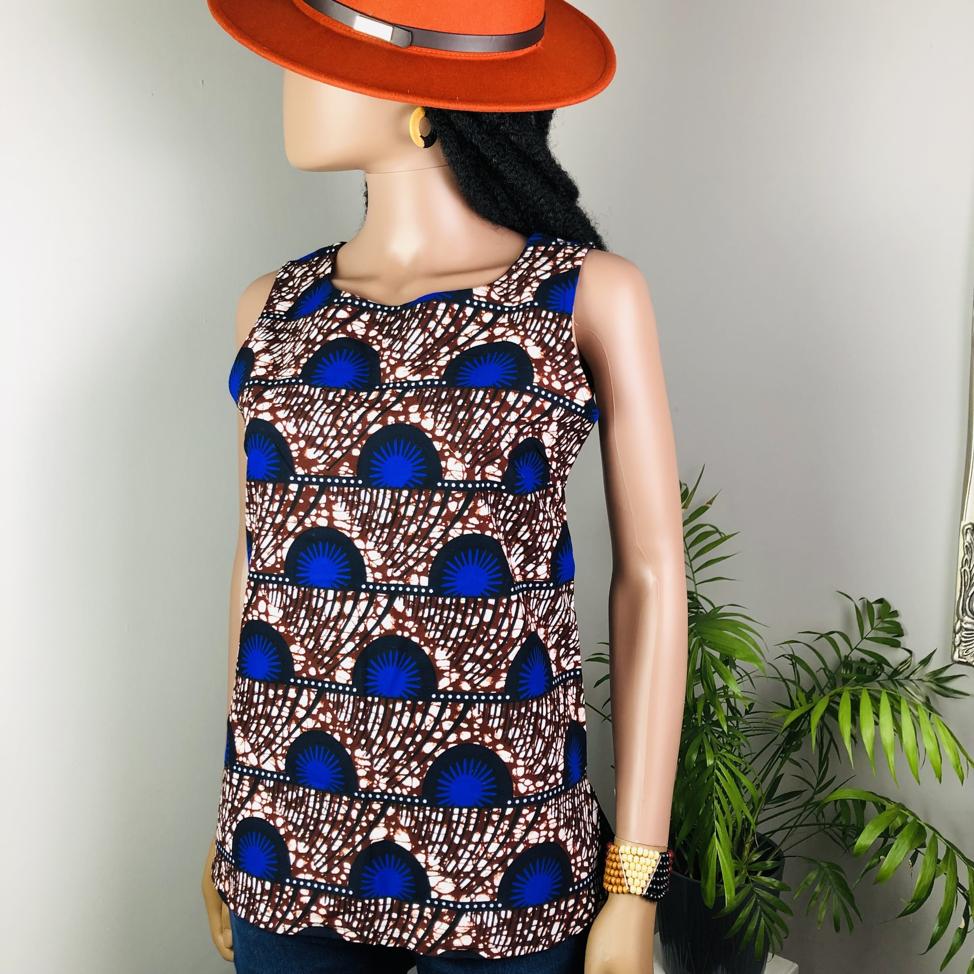 Mwezi African Print Sleeveless Round Neckline Top  - Image 8