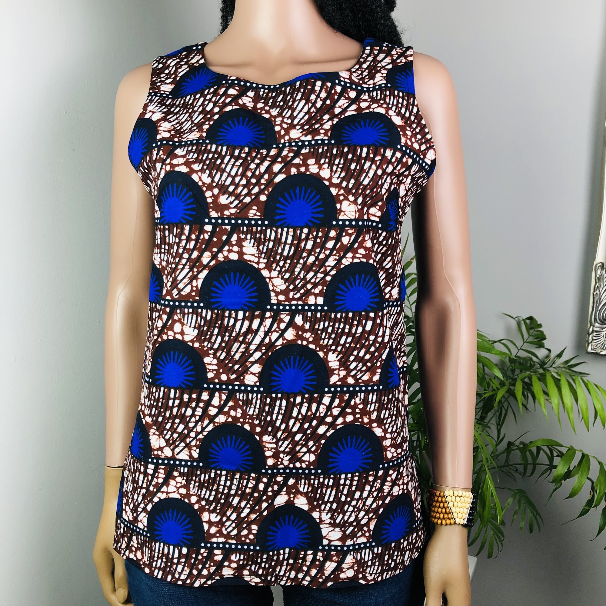 Mwezi African Print Sleeveless Round Neckline Top  - Image 7
