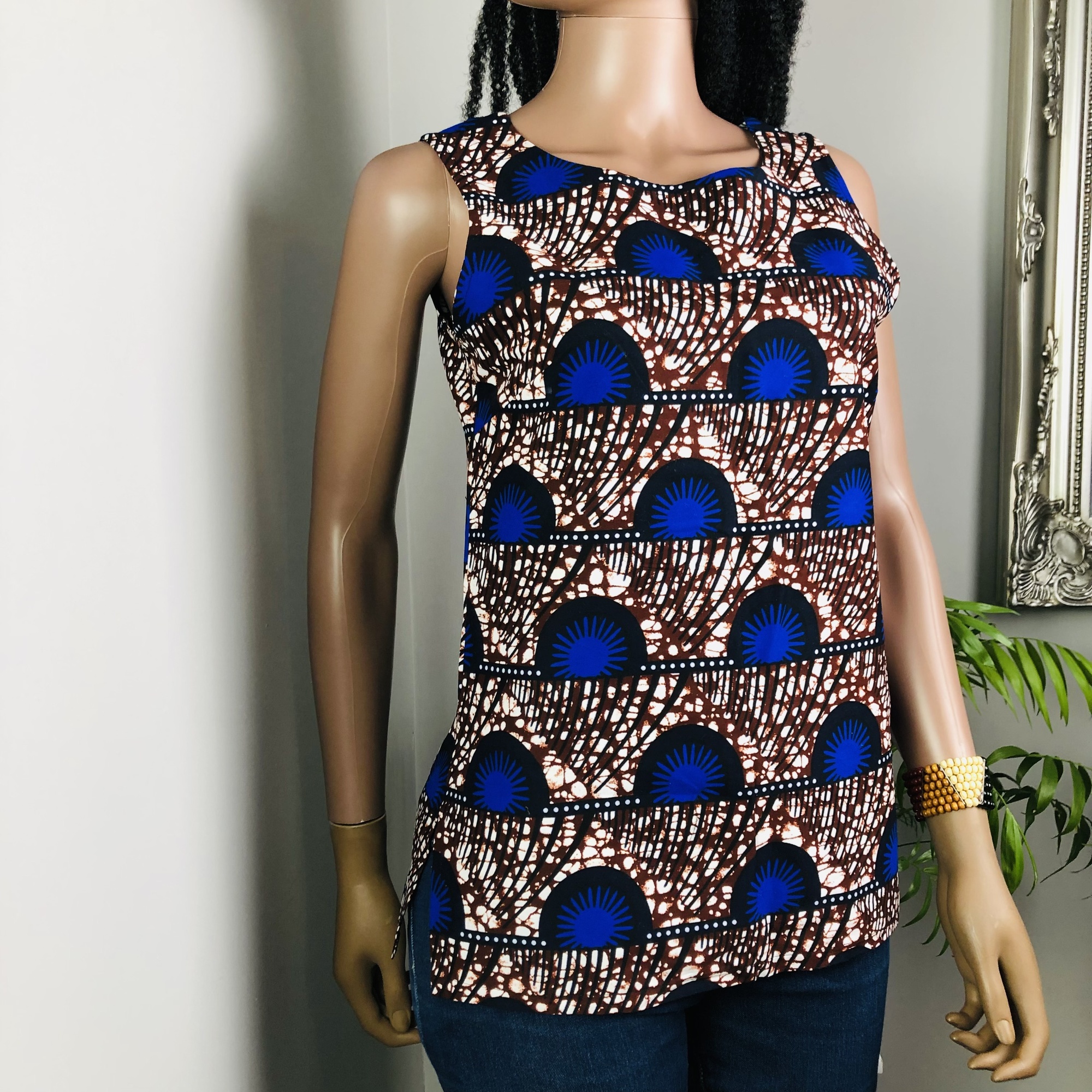 Mwezi African Print Sleeveless Round Neckline Top  - Image 6