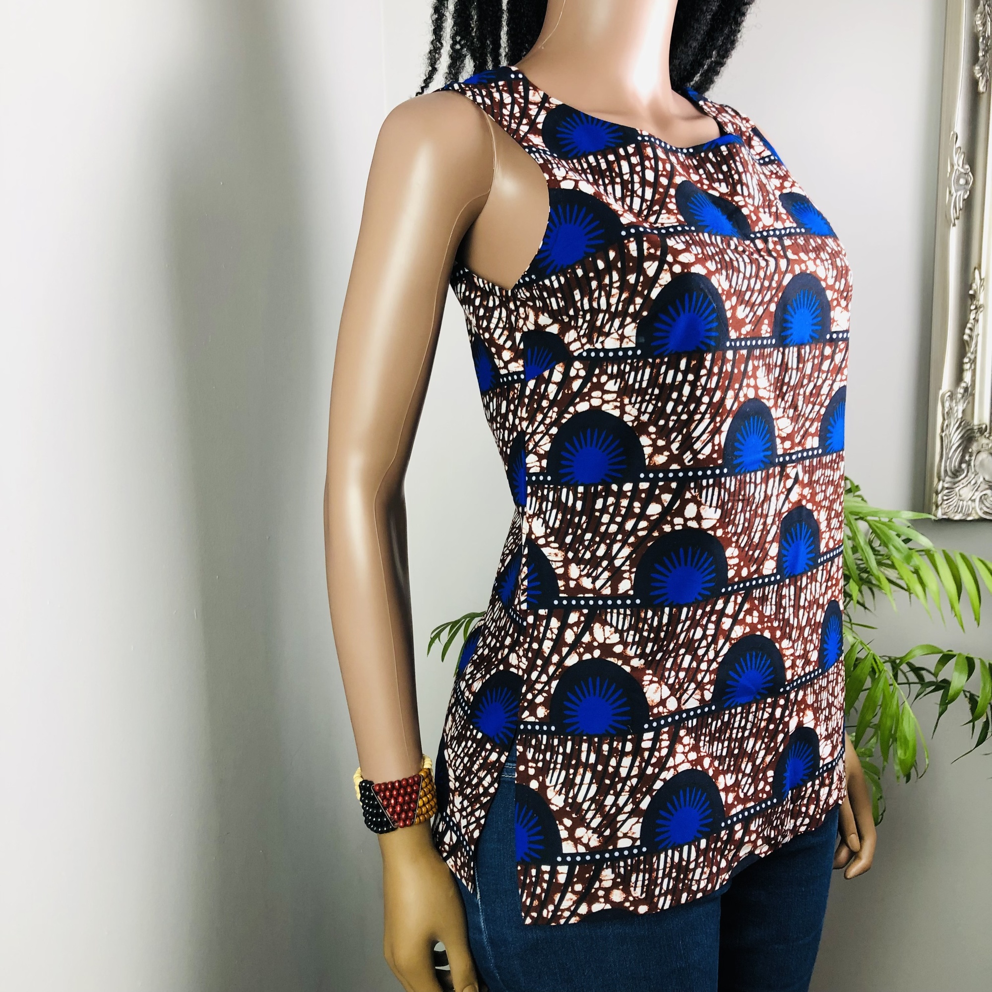 Mwezi African Print Sleeveless Round Neckline Top  - Image 5