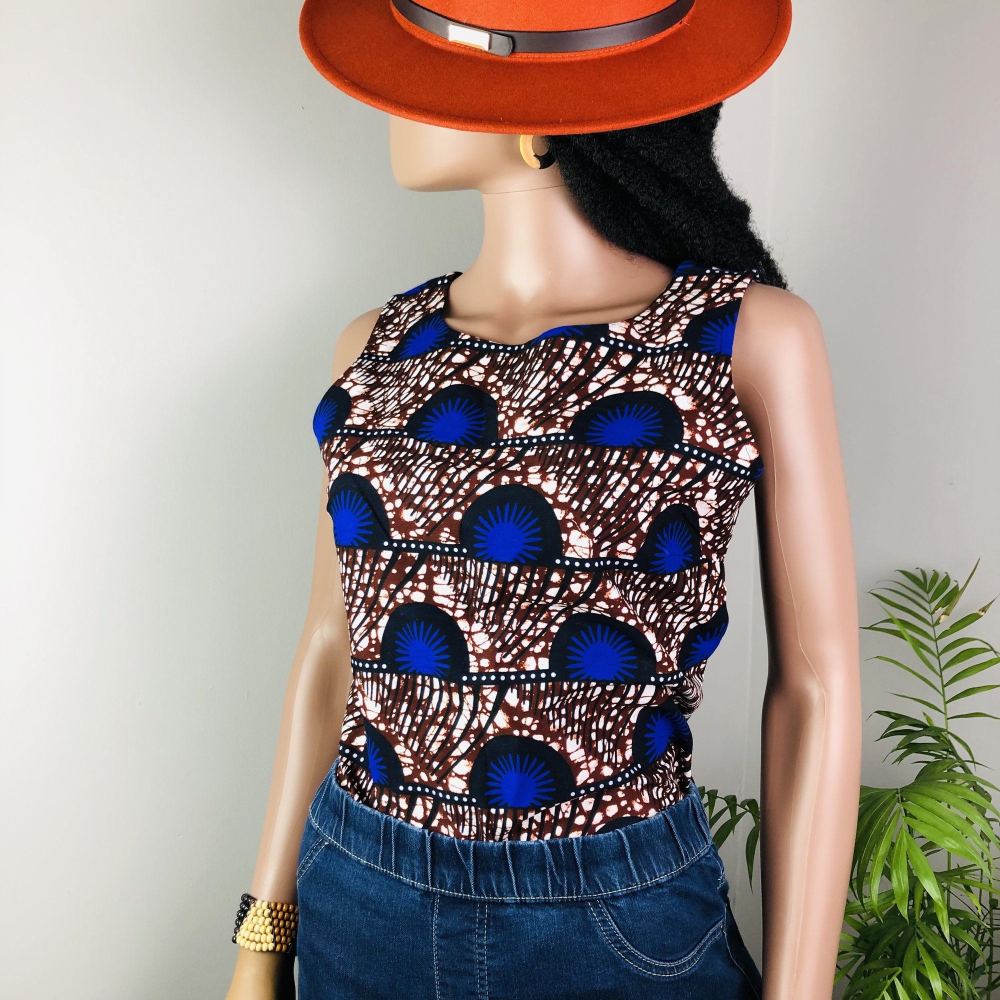 Mwezi African Print Sleeveless Round Neckline Top  - Image 9