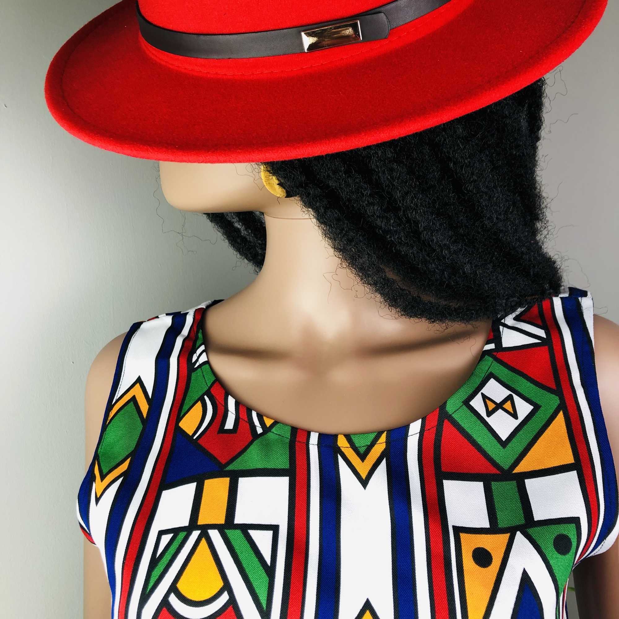 Ndebele Print Red Sleeveless Top with Back neckline slit fastener  - Image 3