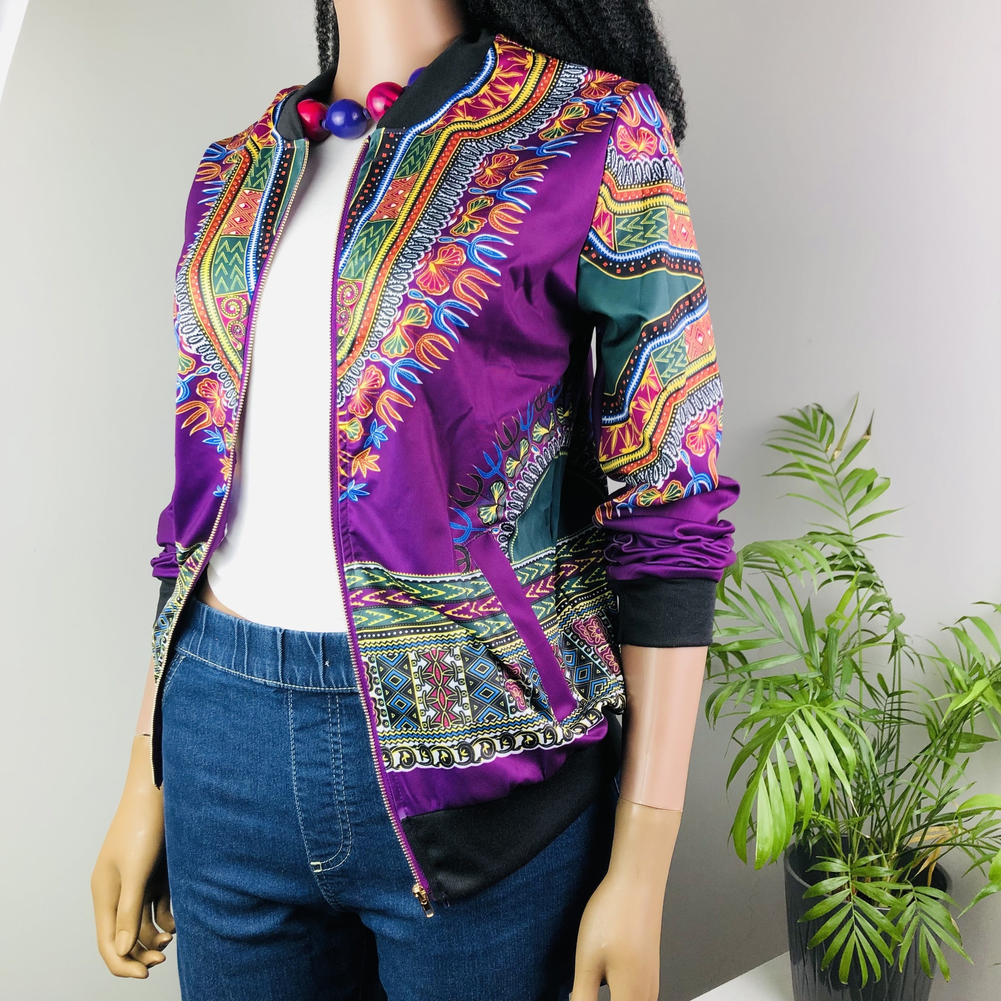 Dashiki Lightweight Bomber Jacket  - purple