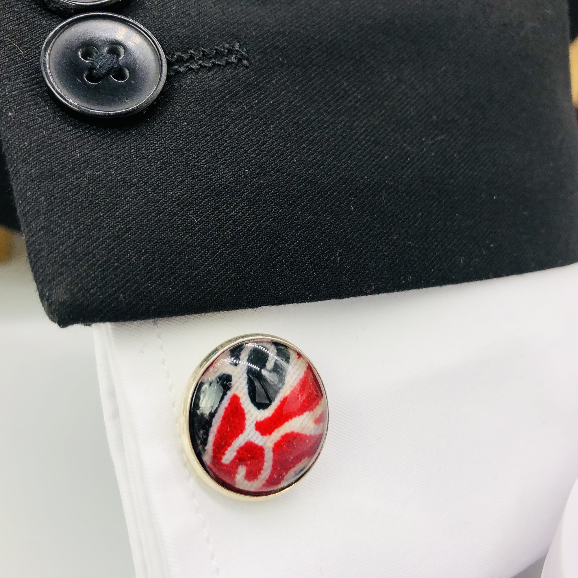 Adalu red 18mm glass topped  round cufflinks - silver - Image 4