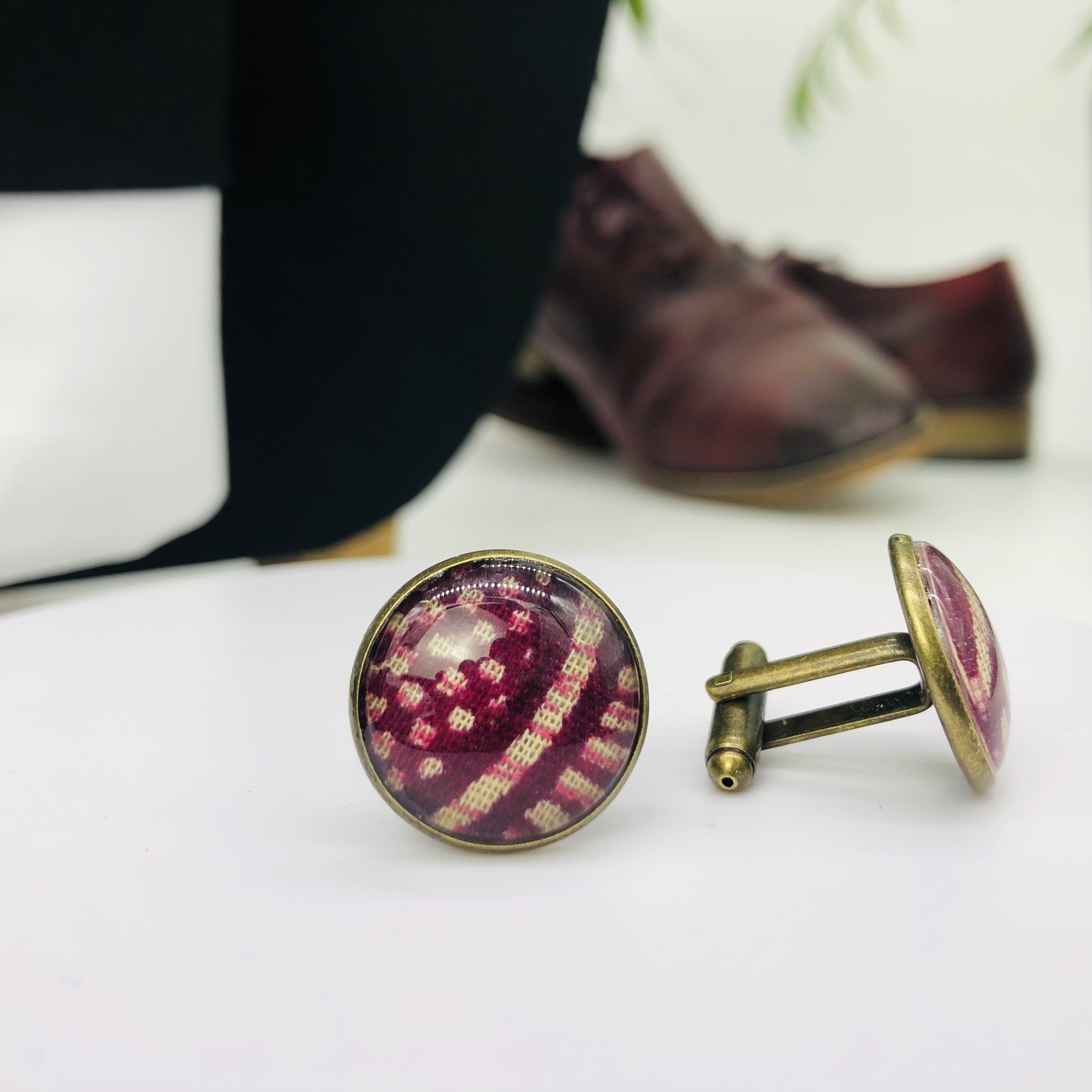 Hari 18mm glass topped  round cufflinks - silver