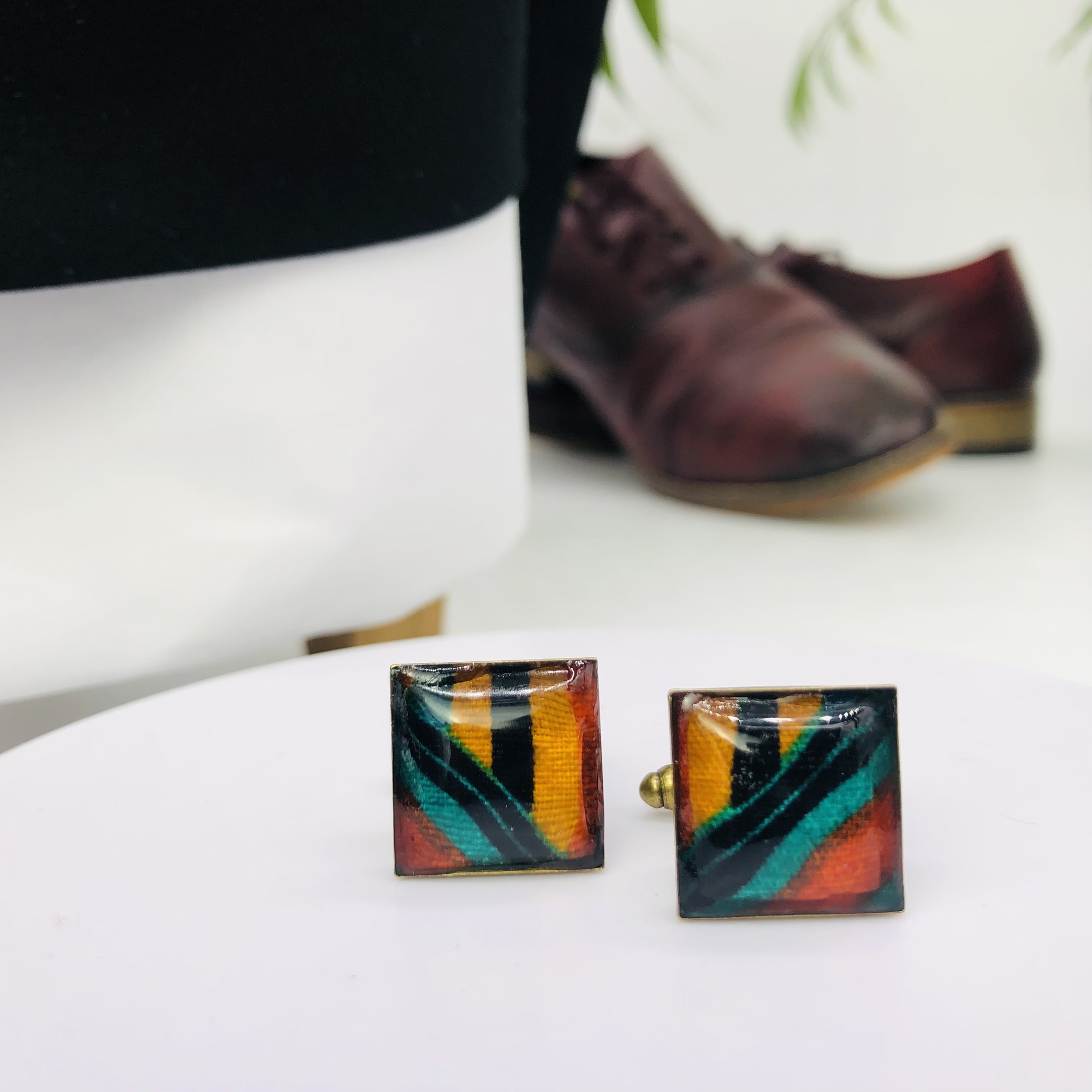 Kente 18mm Square Cufflinks - Antique Bronze