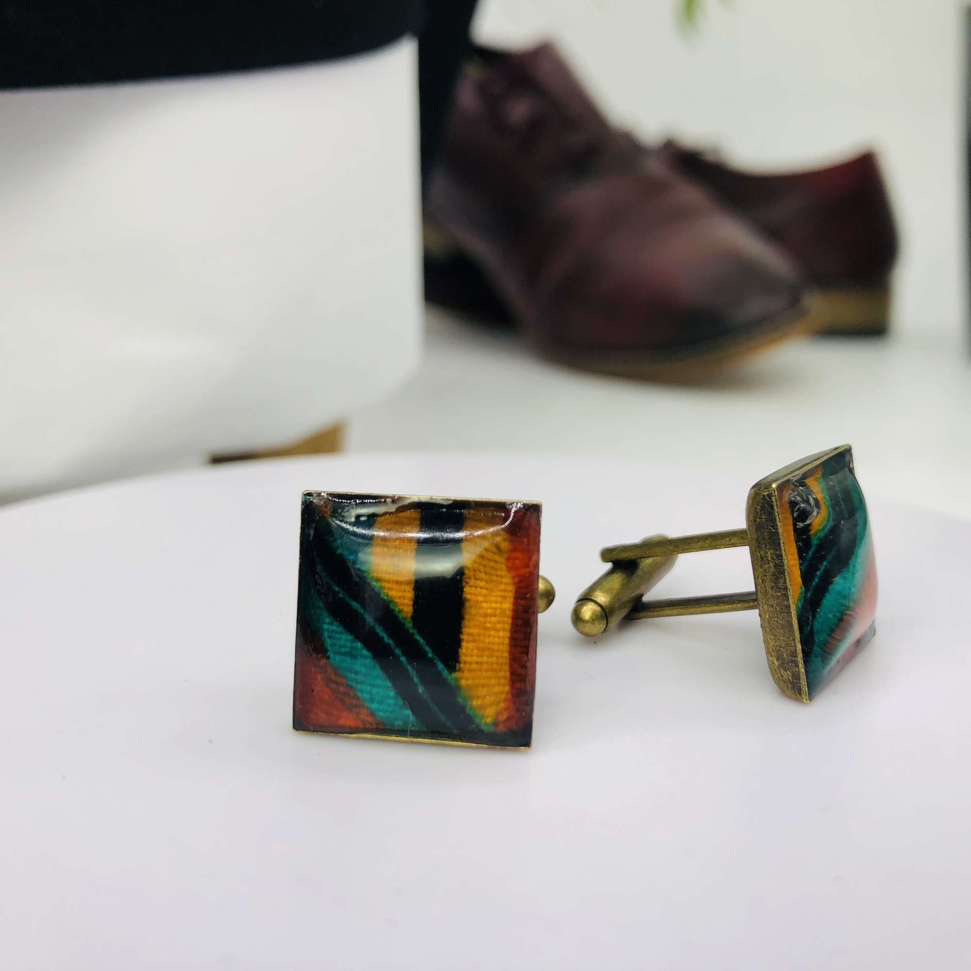 Kente 18mm Square Cufflinks - Antique Bronze - Image 3