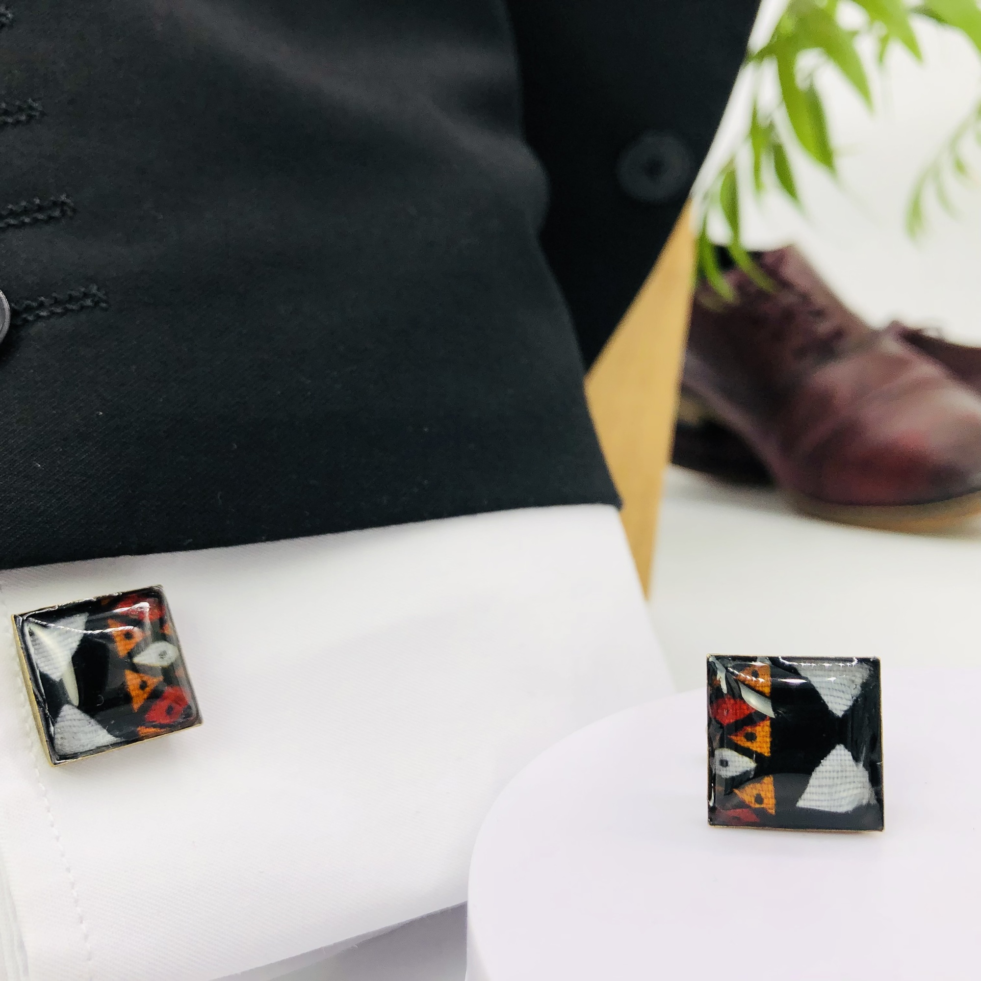 Kenterised 18mm Square Cufflinks - Antique Bronze - Image 5