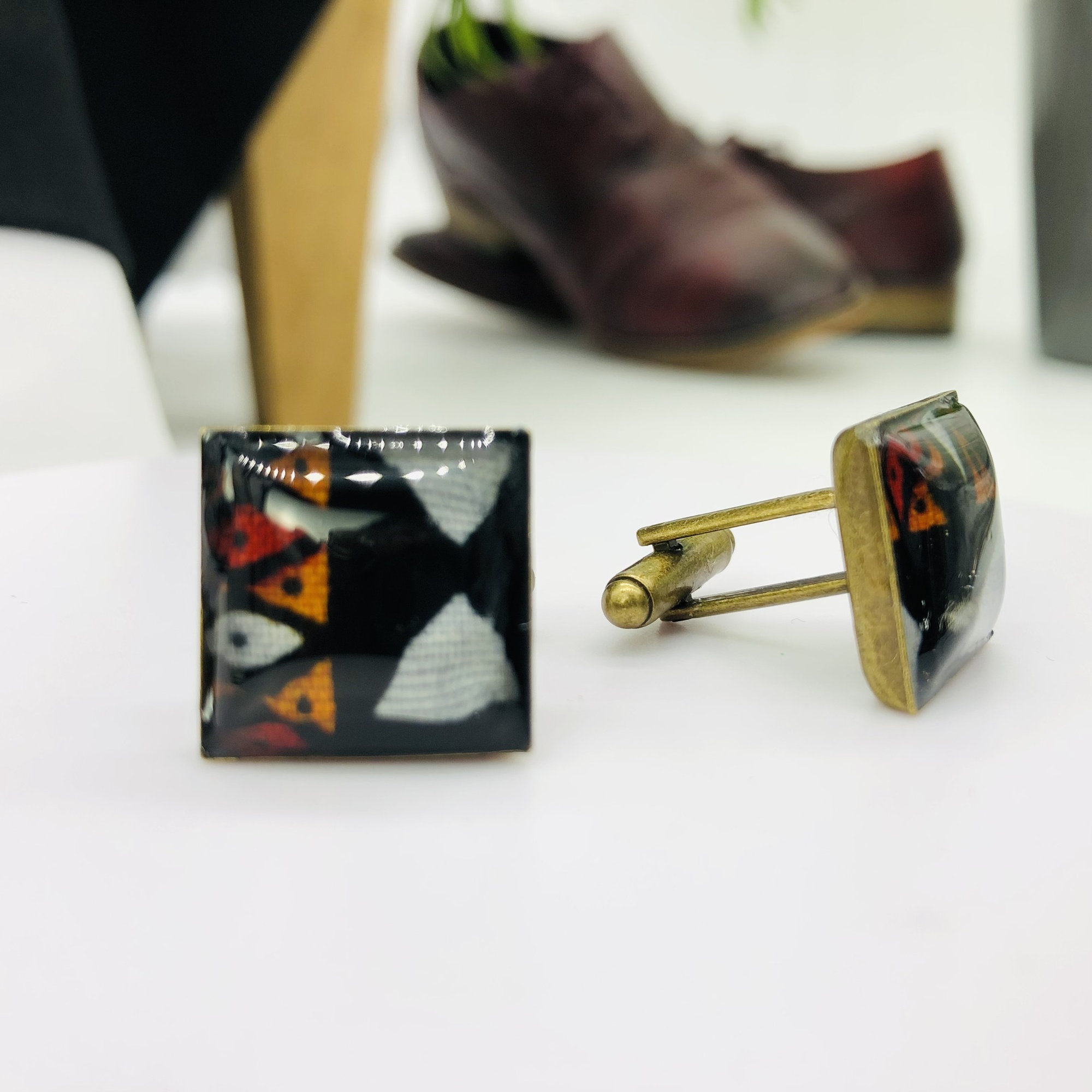 Kenterised 18mm Square Cufflinks - Antique Bronze - Image 3