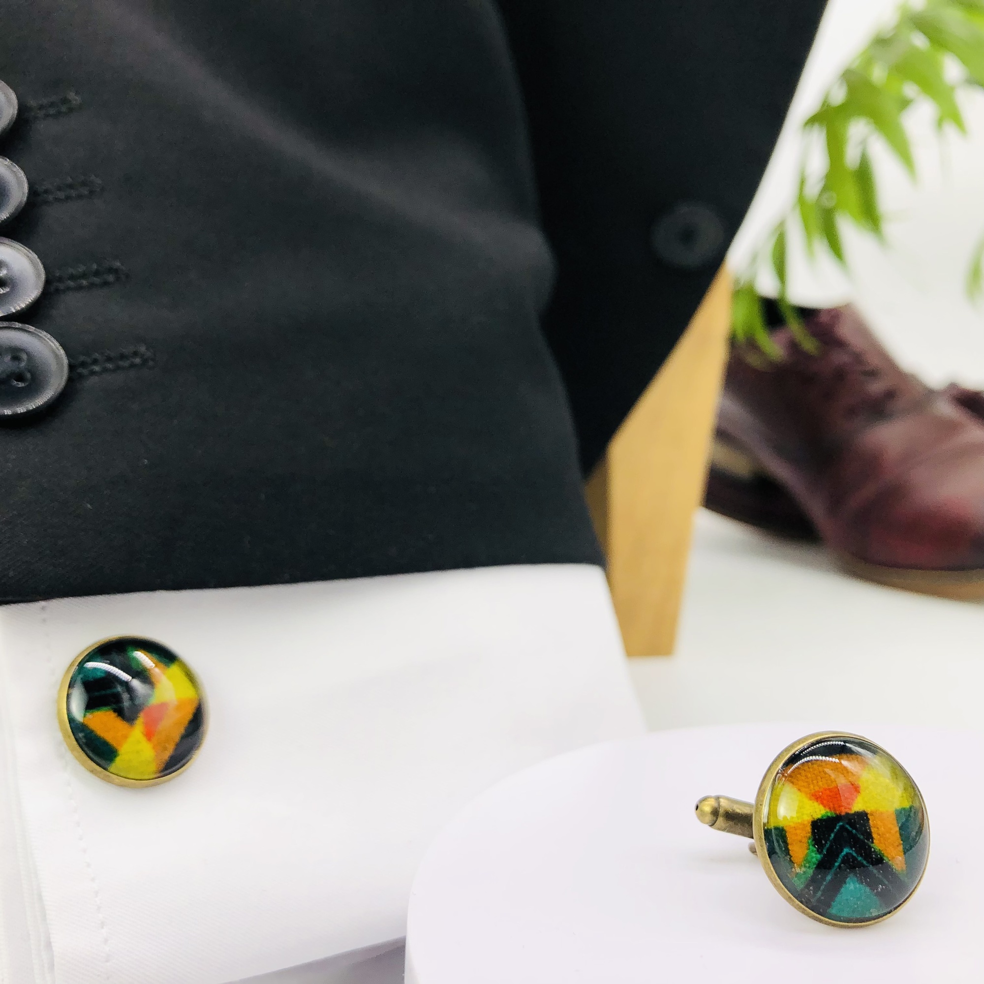 Kenterised 18mm glass topped cufflink pair - Antique Bronze - Image 5