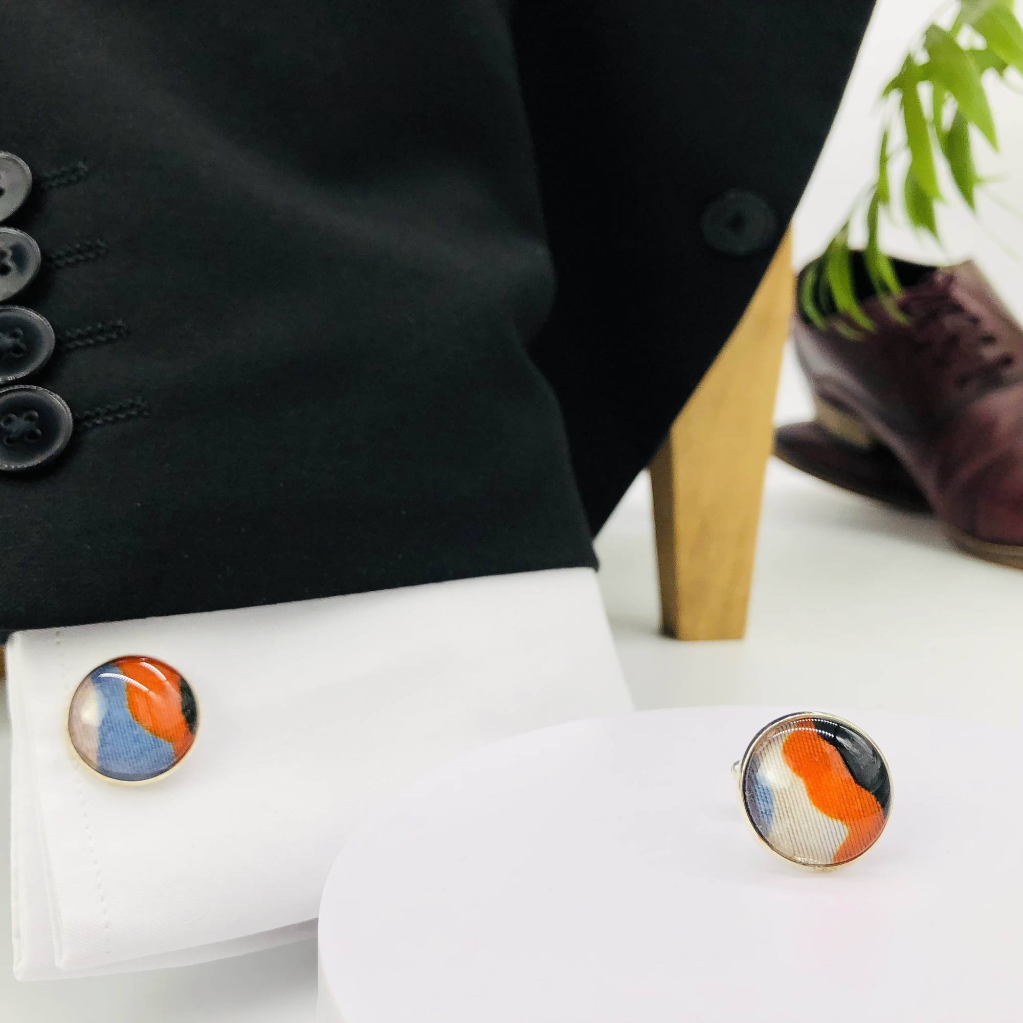 Matope 18mm glass topped round cufflinks - silver - Image 5